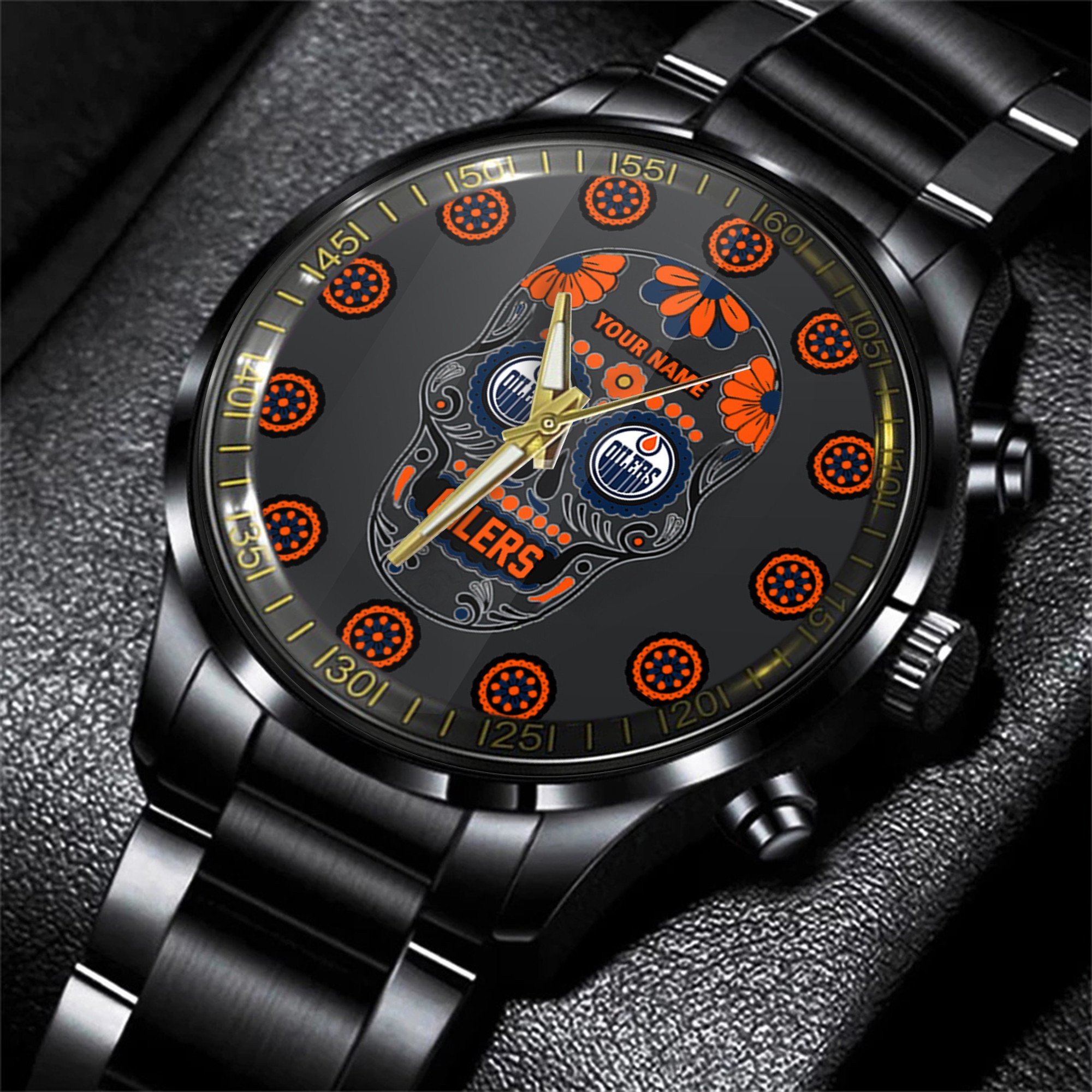 jwfancy edmonton oilers nhl men black hand watch personalized gift for fans rw8fq