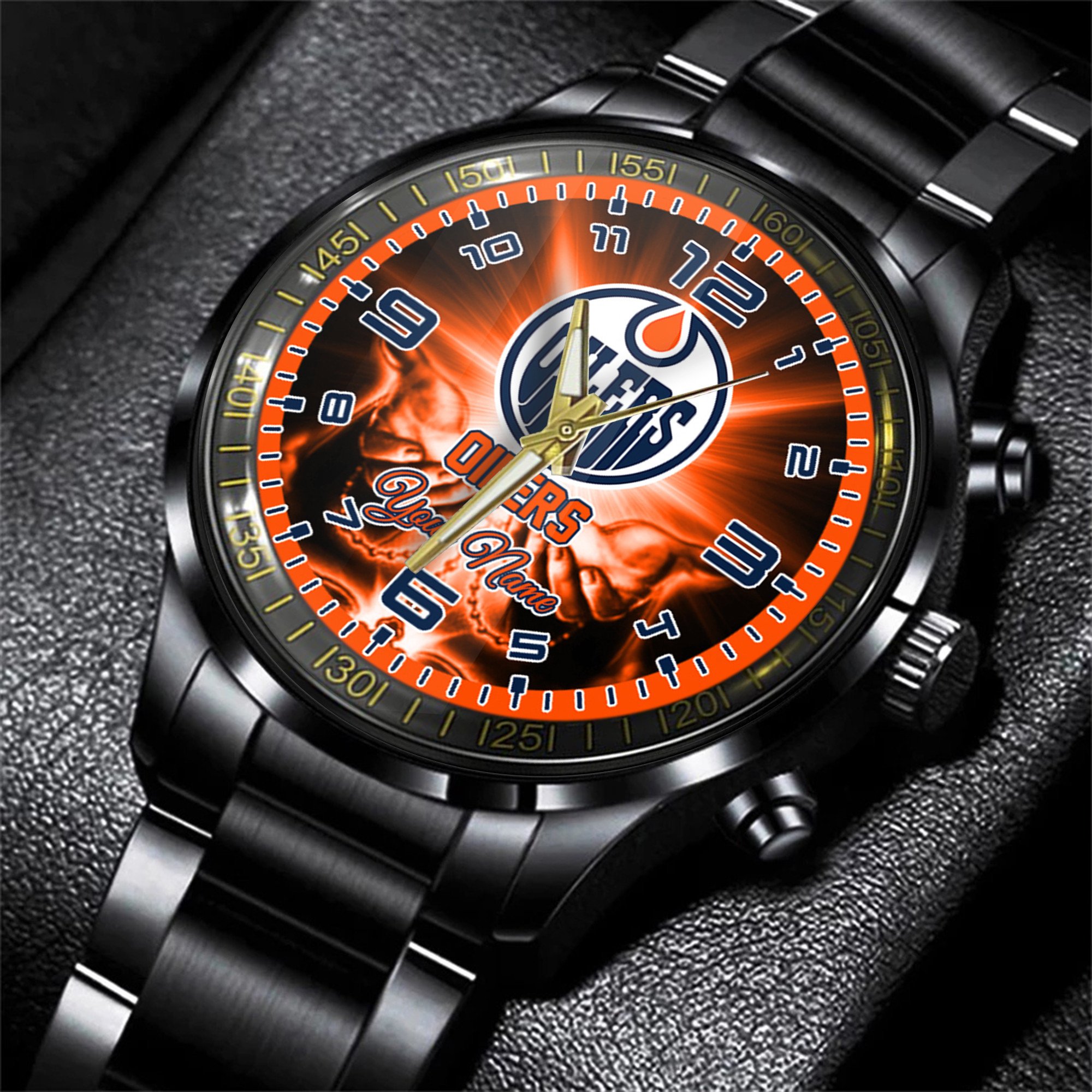 jwfancy edmonton oilers nhl men black hand watch personalized gift for fans tji7x