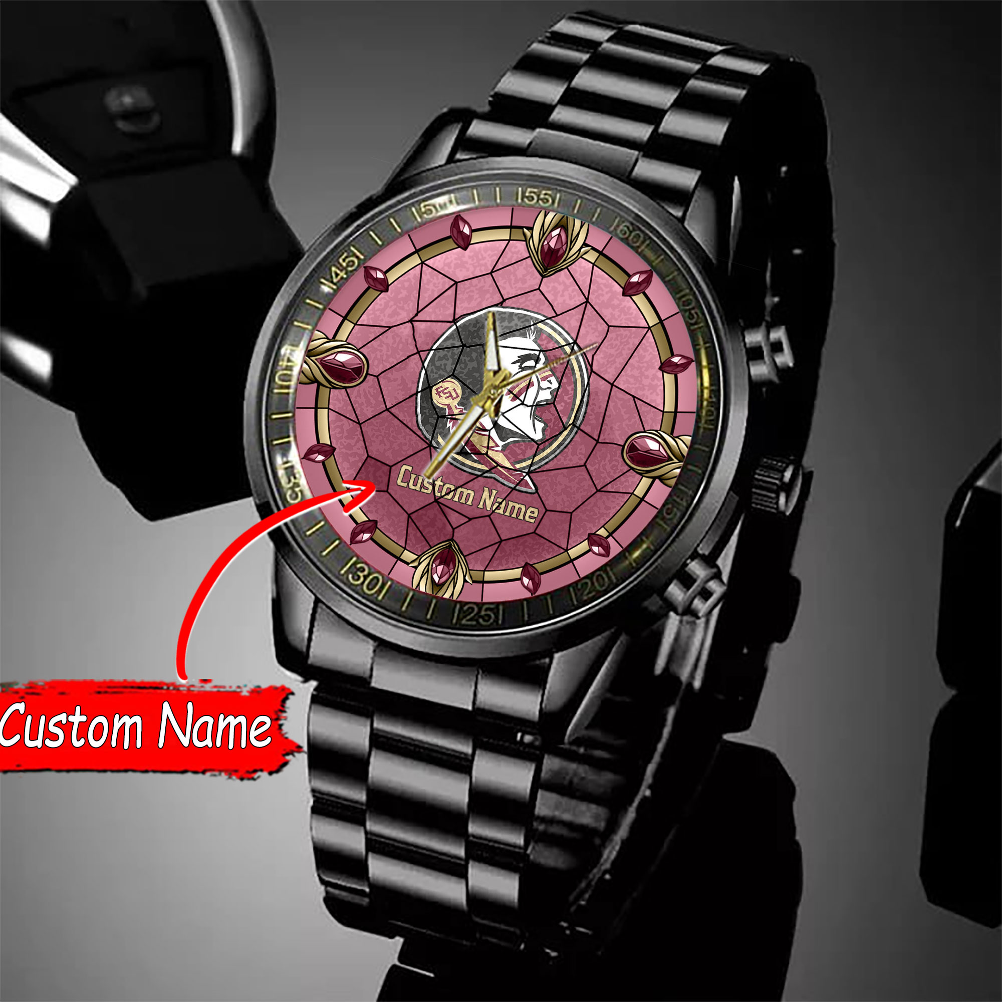jwfancy florida state seminoles ncaa personalized black stainless steel watch gift for fan 8rjih