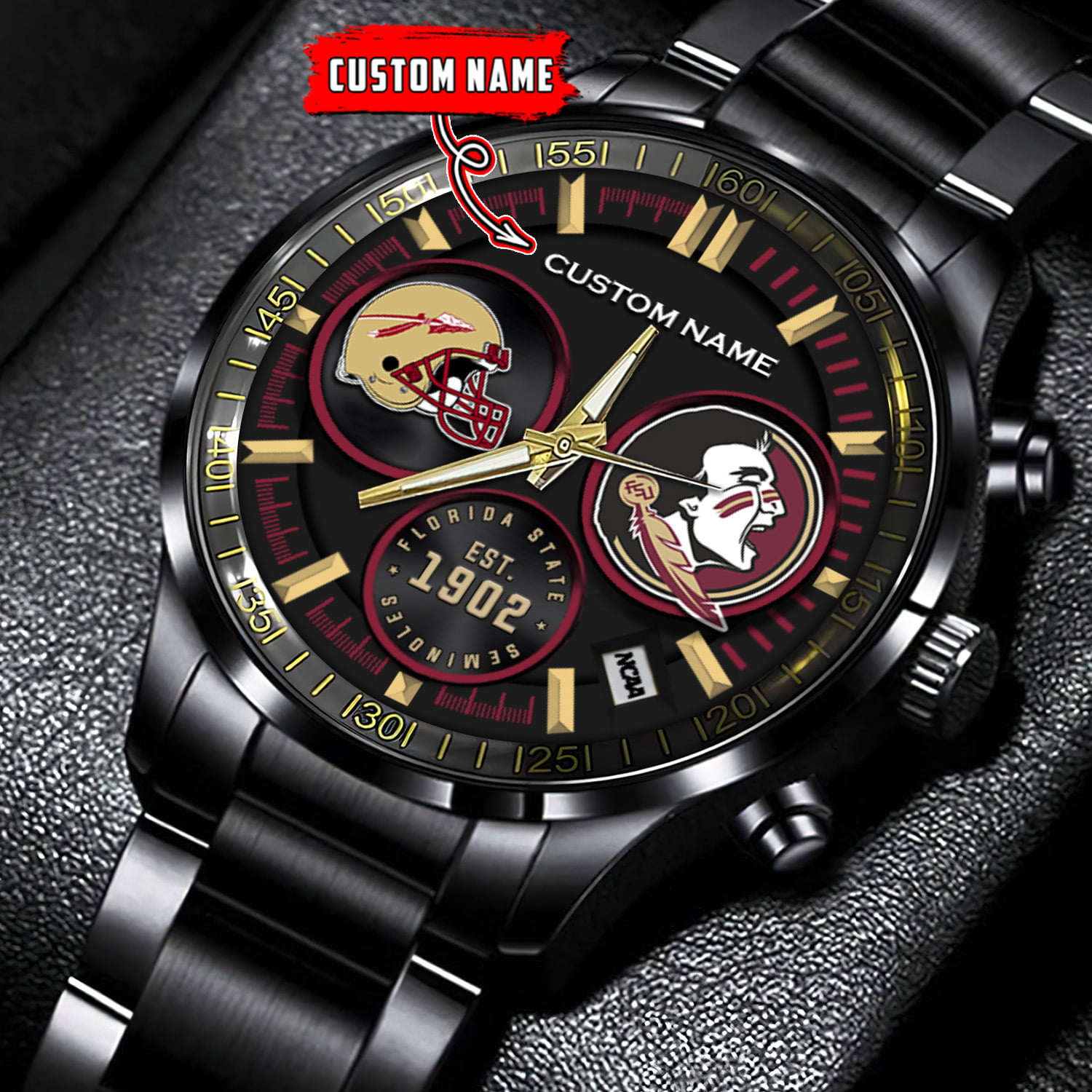 jwfancy florida state seminoles ncaa personalized black stainless steel watch gift for fans kttc0