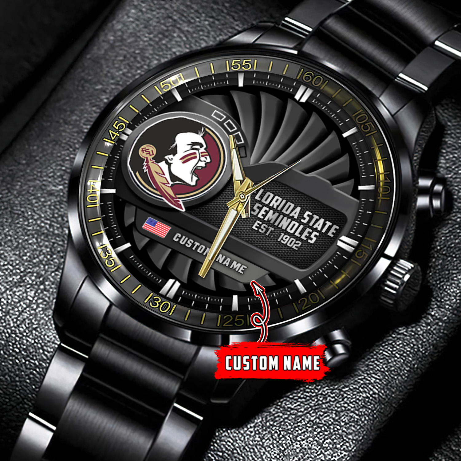 jwfancy florida state seminoles ncaa personalized black stainless steel watch gift for fans olaph