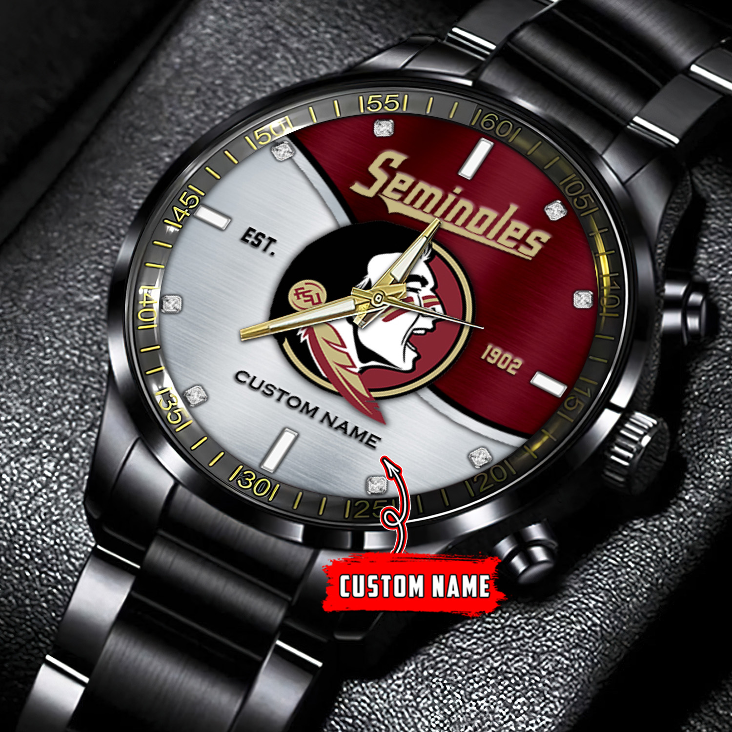 jwfancy florida state seminoles ncaa personalized black stainless steel watch gift for fans v930g