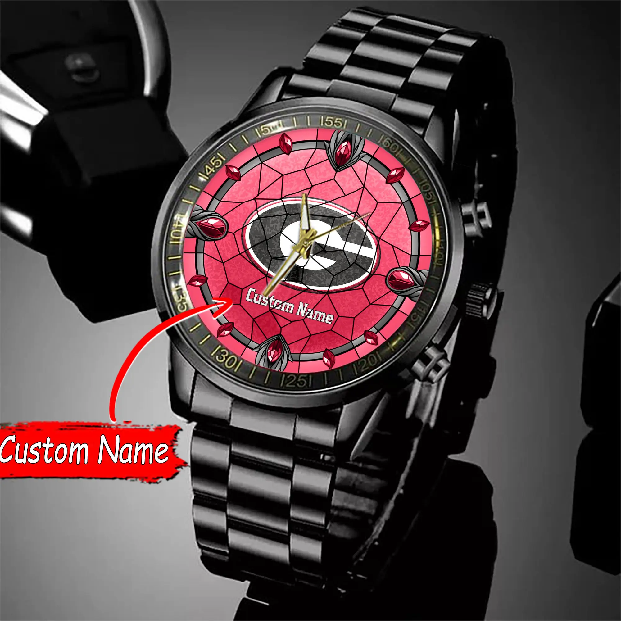 jwfancy georgia bulldogs ncaa personalized black stainless steel watch gift for fan sd7vn