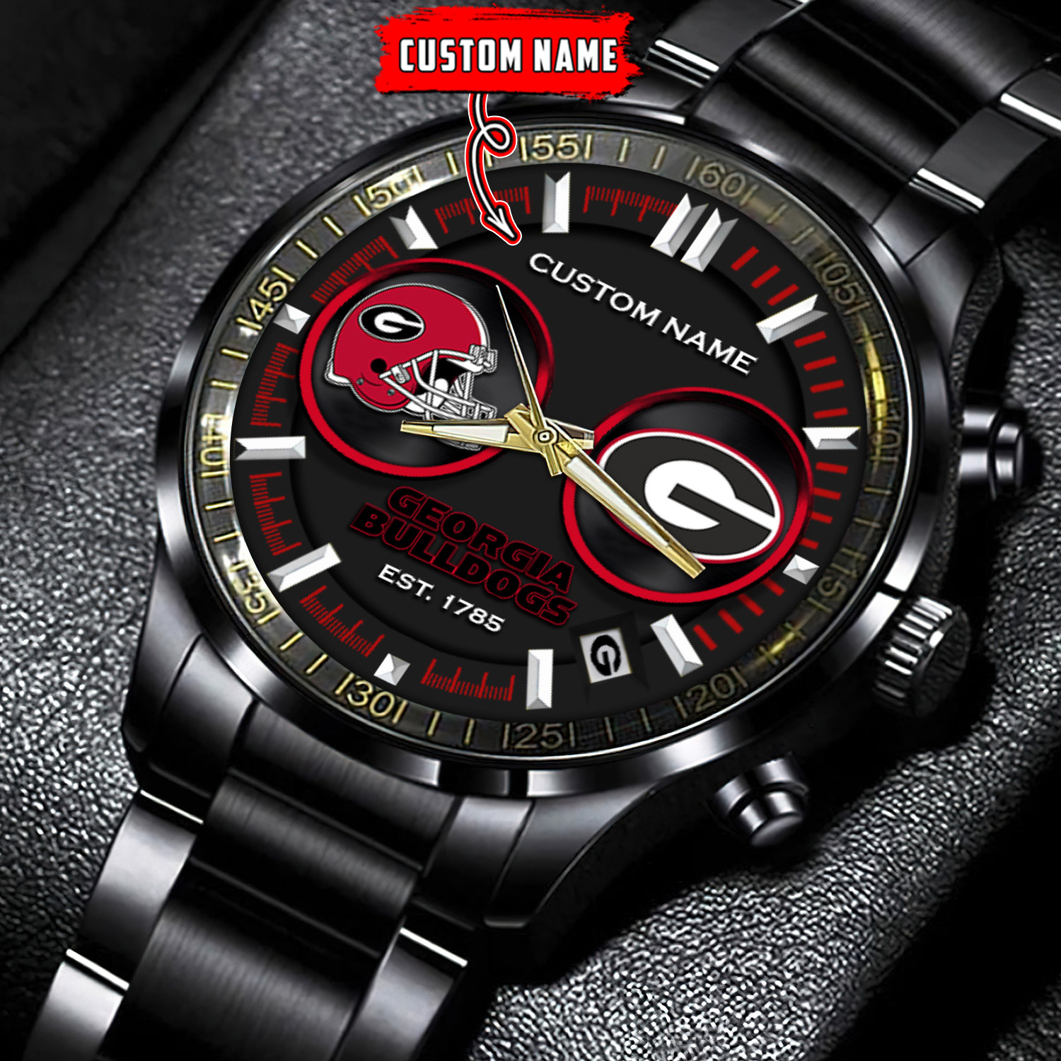 jwfancy georgia bulldogs ncaa personalized black stainless steel watch gift for fans if8wx