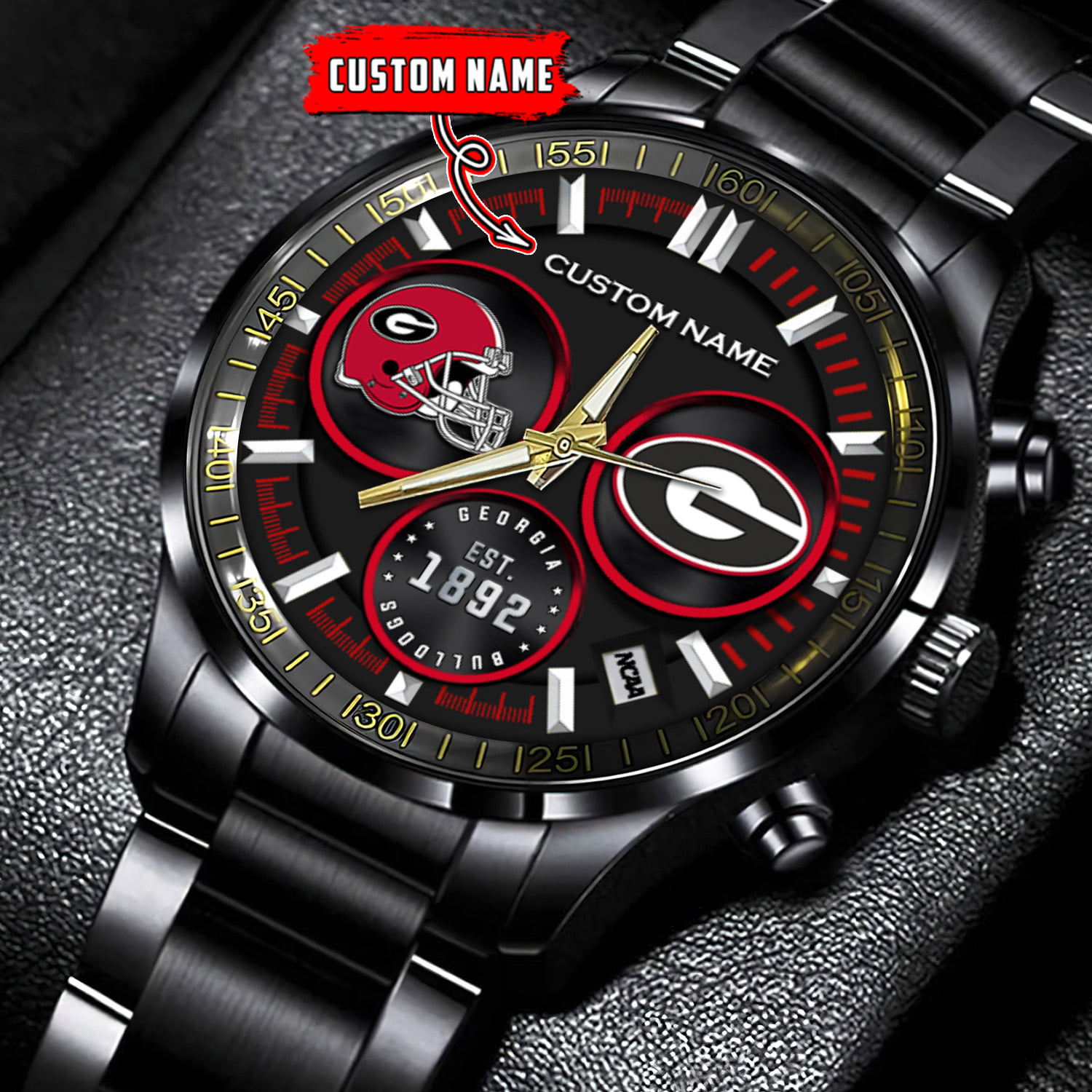 jwfancy georgia bulldogs ncaa personalized black stainless steel watch gift for fans txzt9