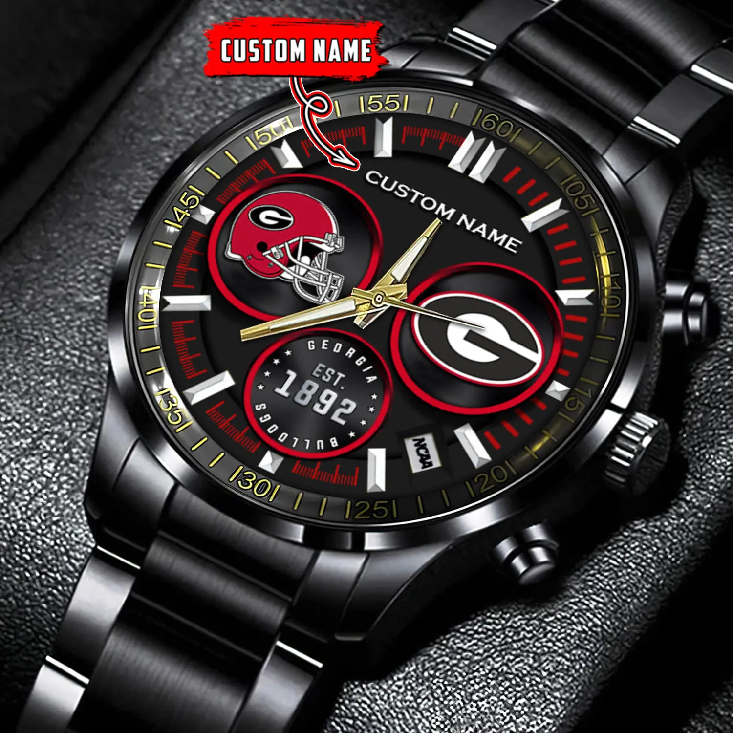 jwfancy georgia bulldogs ncaa personalized black stainless steel watch gift for fans txzt9