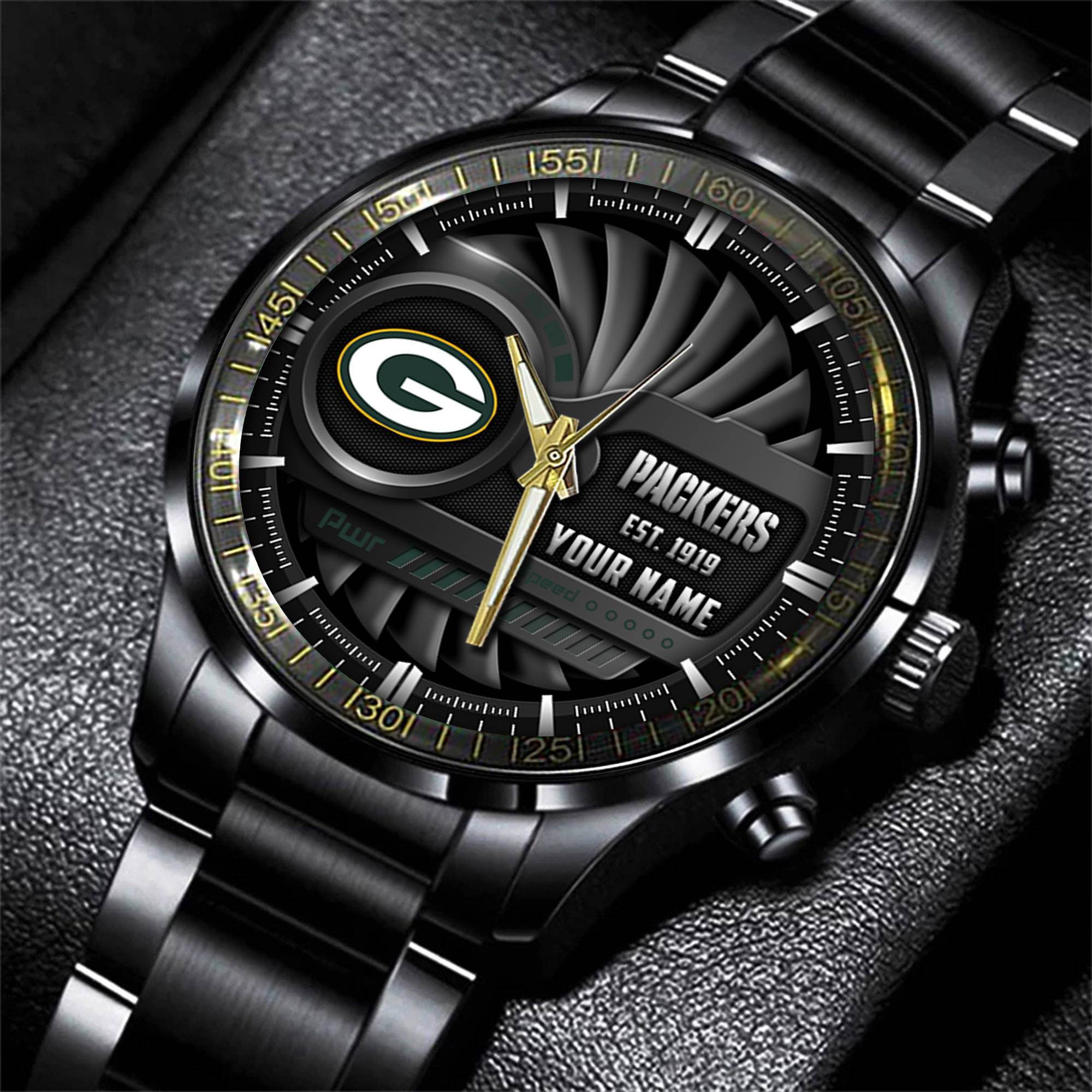 jwfancy green bay packers nfl black fashion watch custom your name fha2n