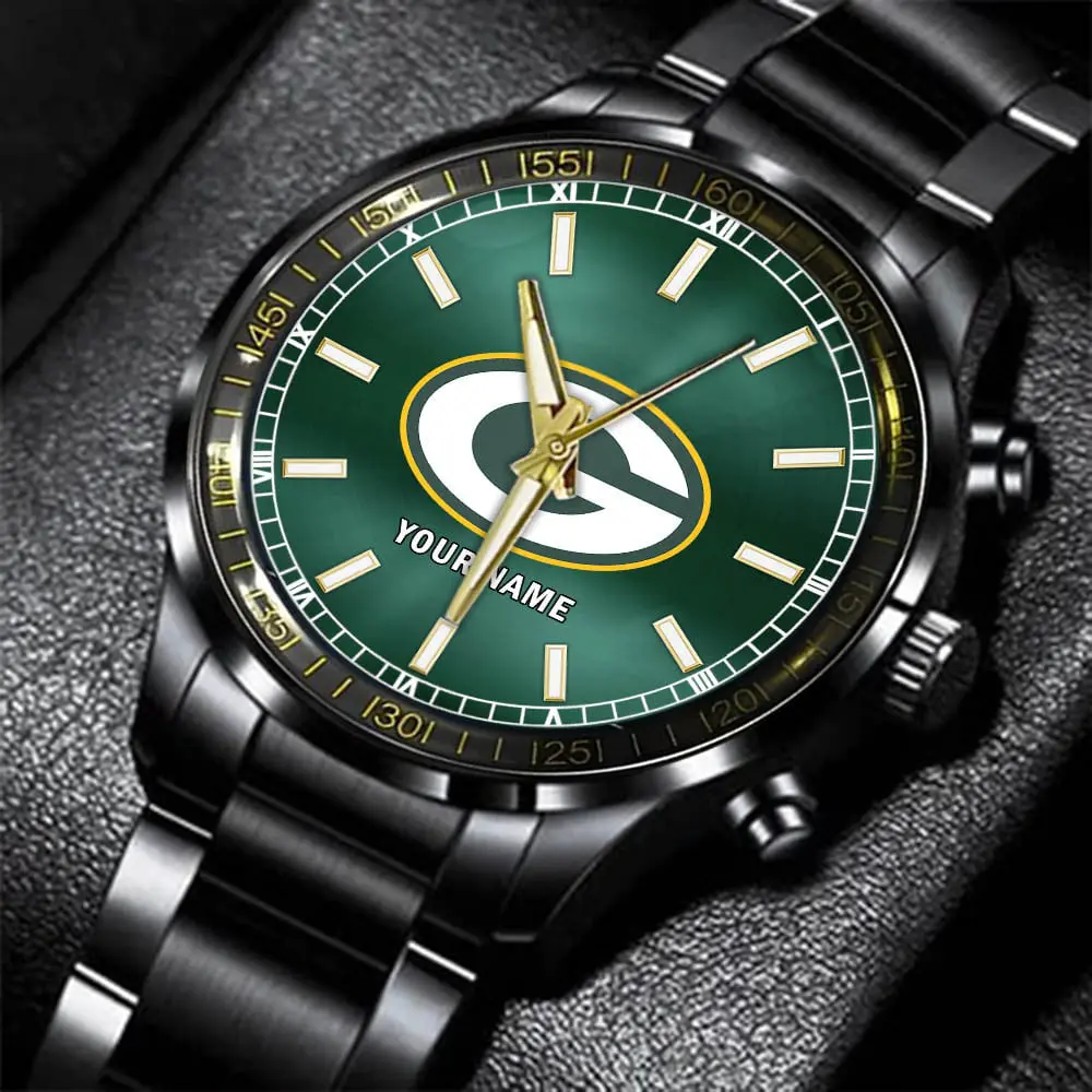 jwfancy green bay packers nfl personalized black hand watch gifts for fans 54azk