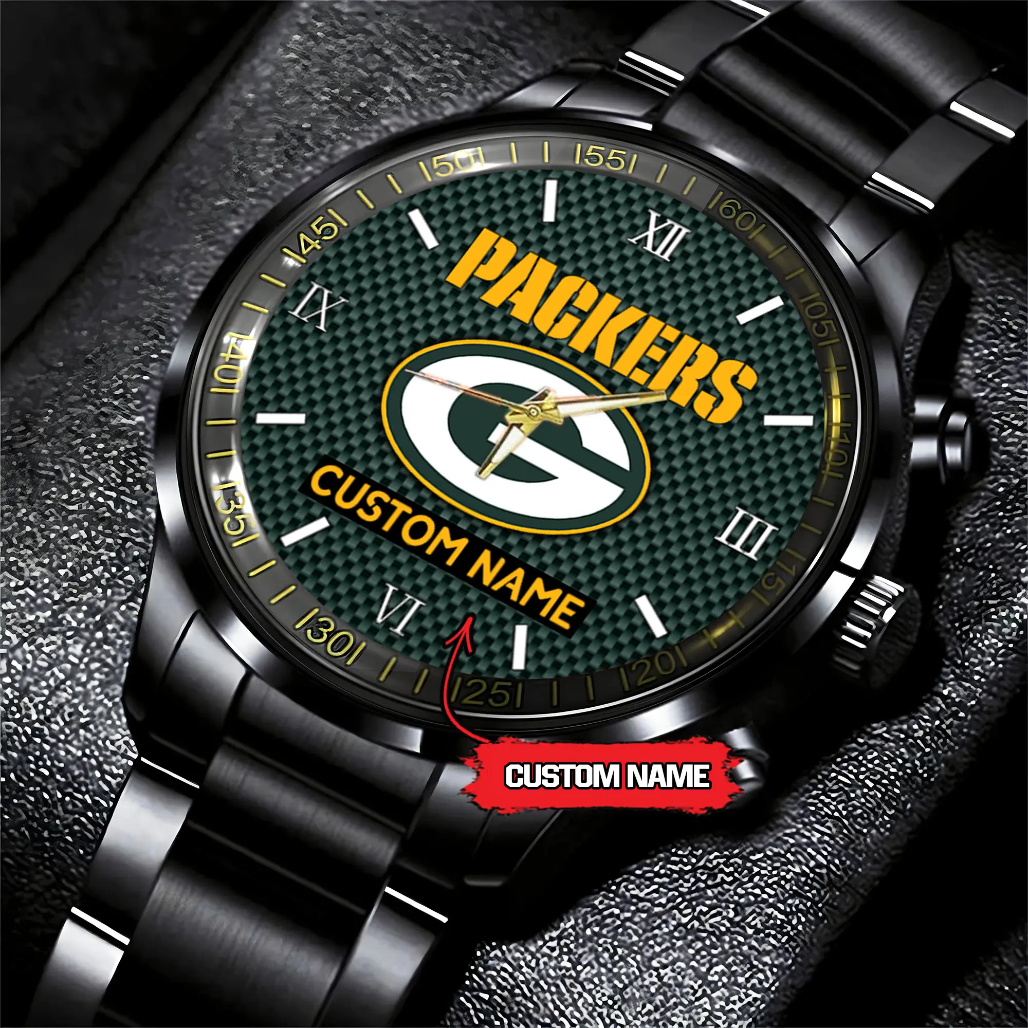 jwfancy green bay packers nfl personalized custom black fashion watch gift for fans lxtpr