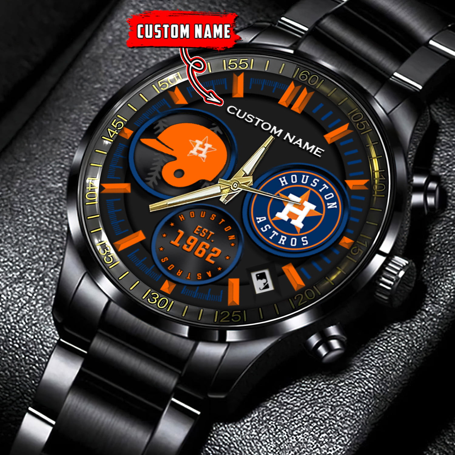 jwfancy houston astros mlb personalized black stainless steel watch for fan t6xqi