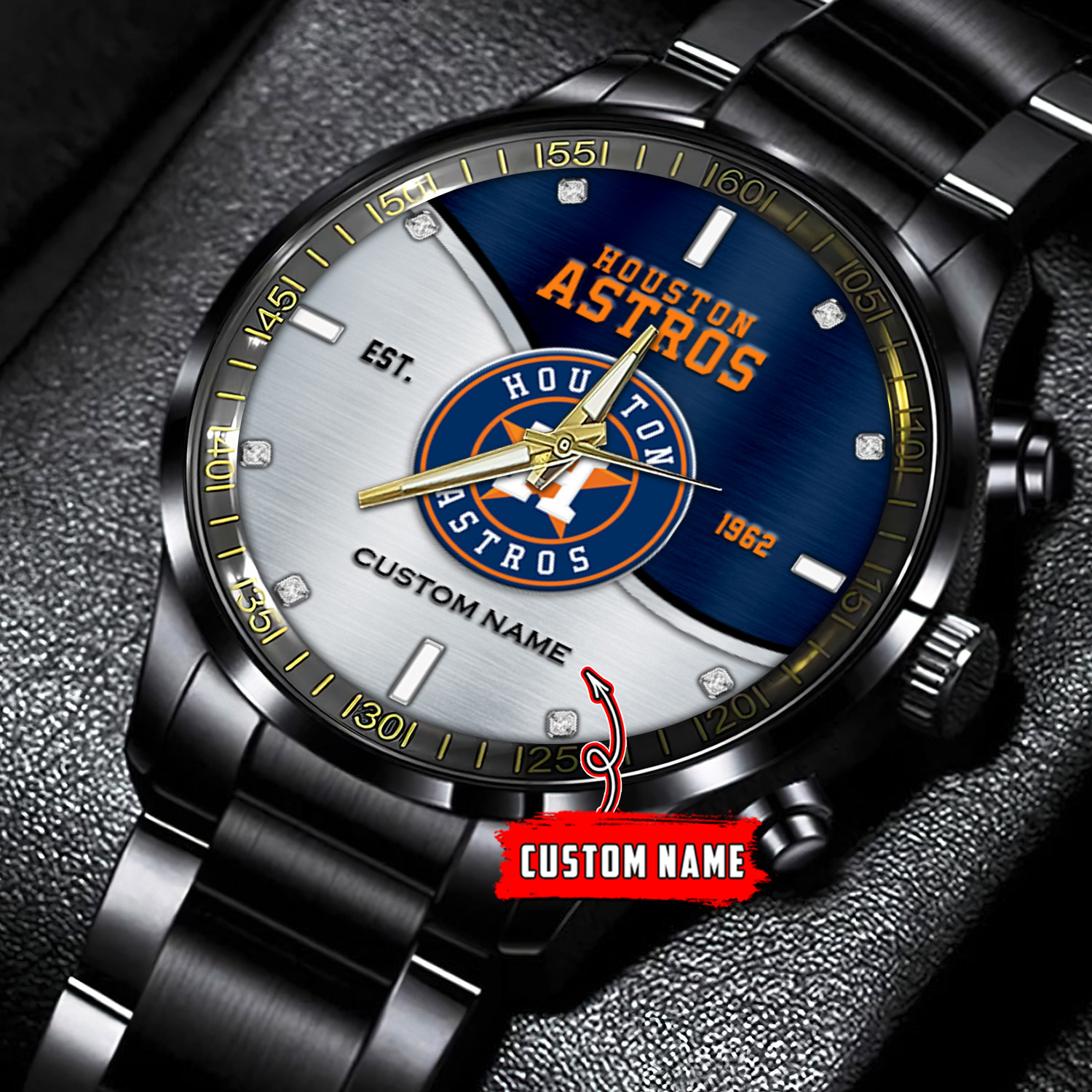 jwfancy houston astros mlb personalized black stainless steel watch for fan vmlsj