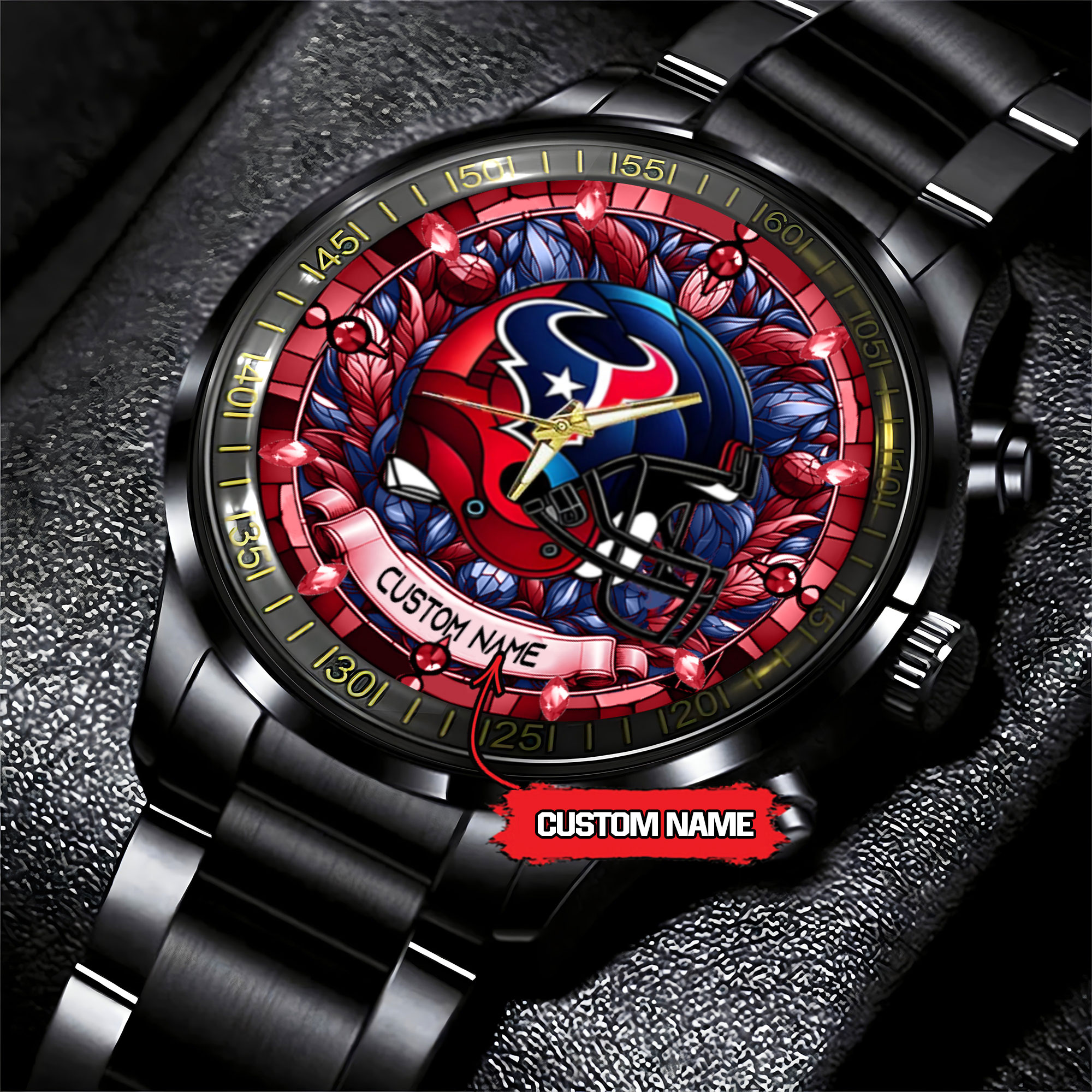 jwfancy houston texans nfl personalized black stainless steel watch gift for fan 2bc3o