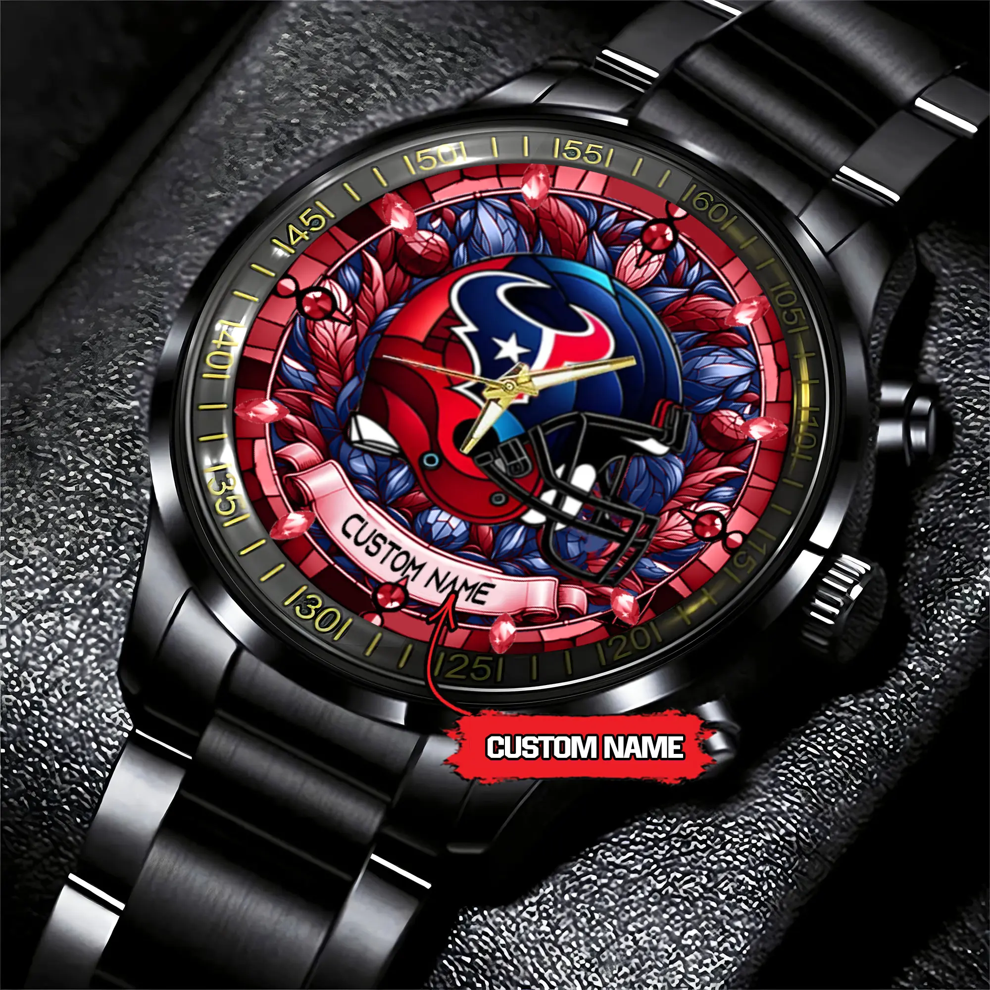 jwfancy houston texans nfl personalized black stainless steel watch gift for fan 2bc3o