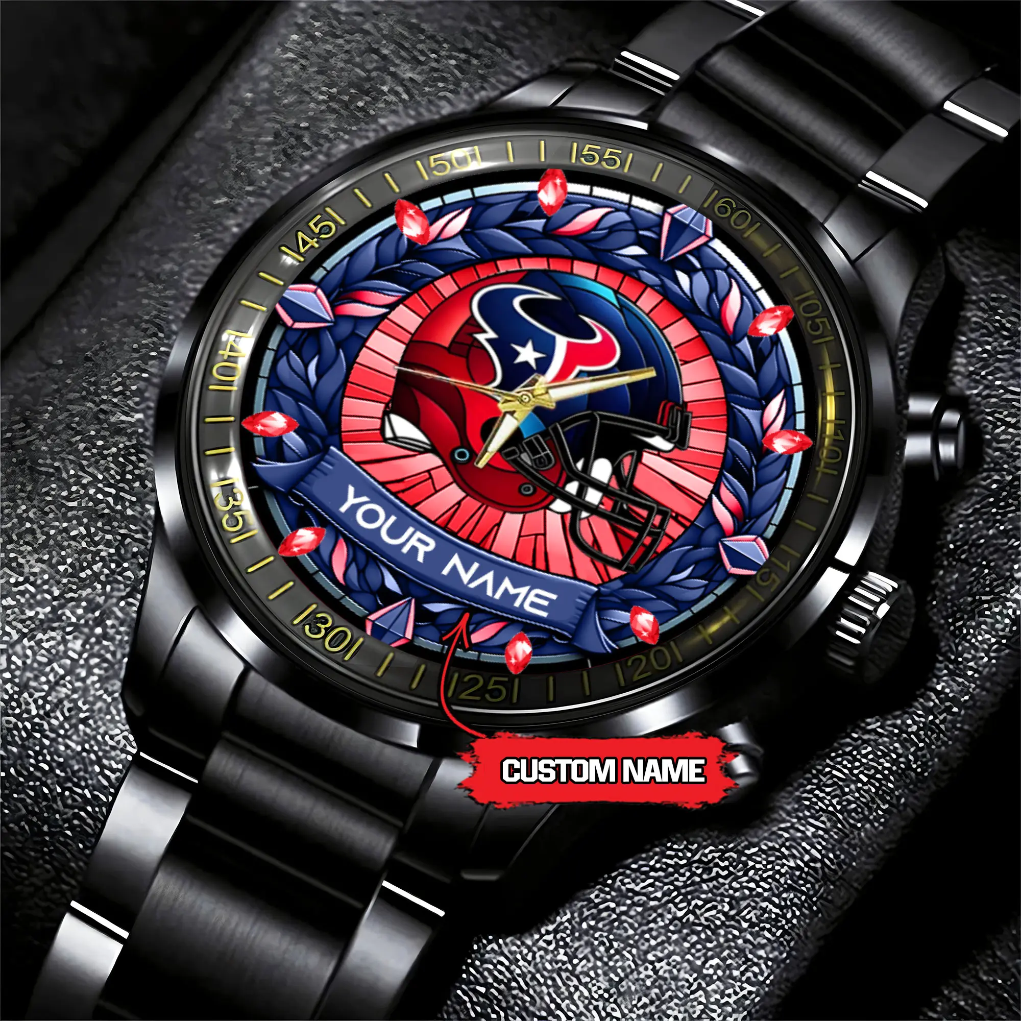 jwfancy houston texans nfl personalized black stainless steel watch gift for fan yd6h8