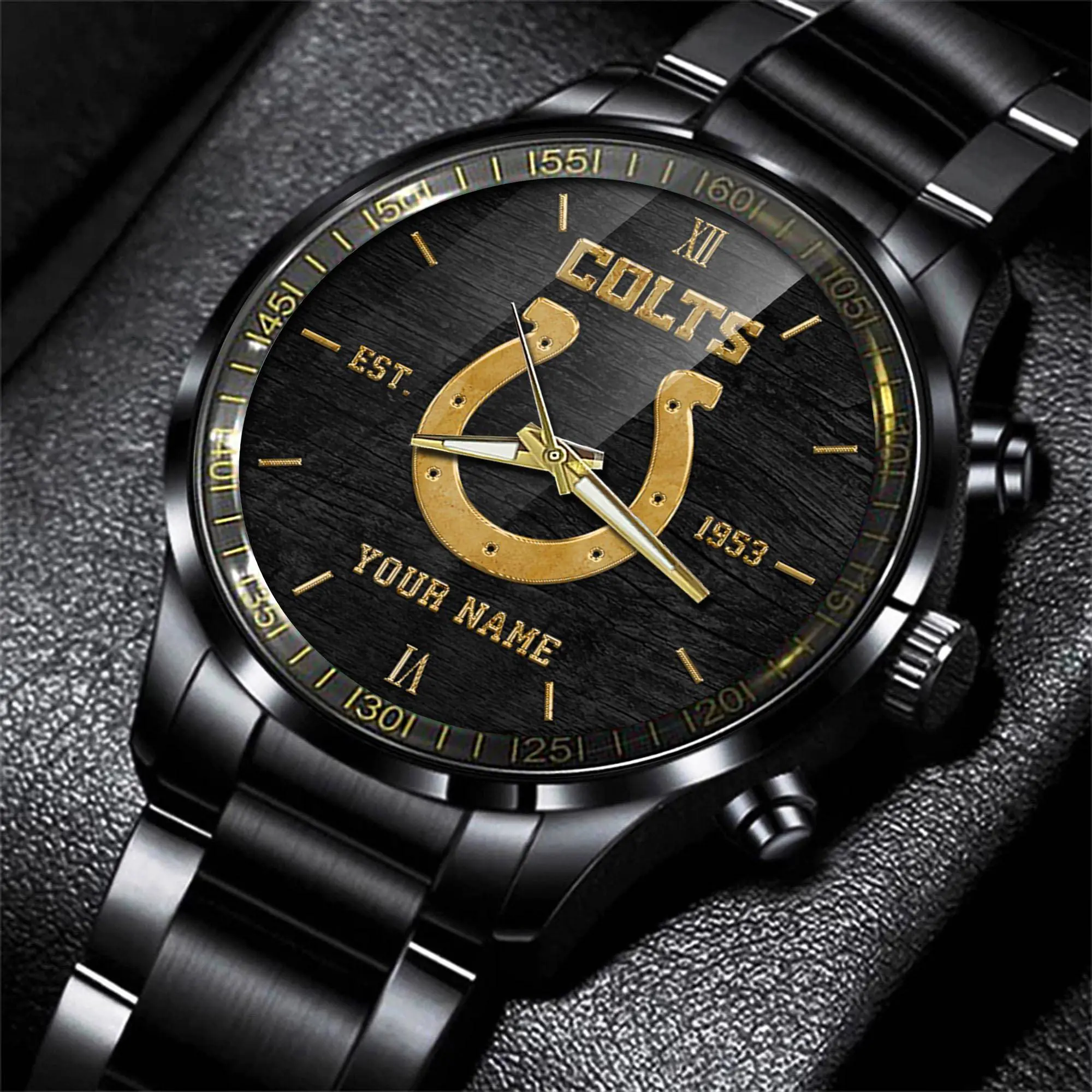 jwfancy indianapolis colts nfl black fashion watch custom your name rl65s