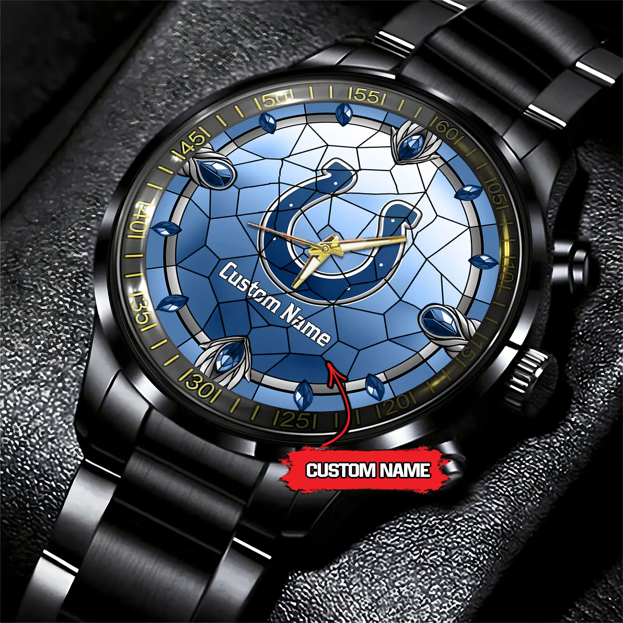 jwfancy indianapolis colts nfl personalized black stainless steel watch gift for fan ak8rt