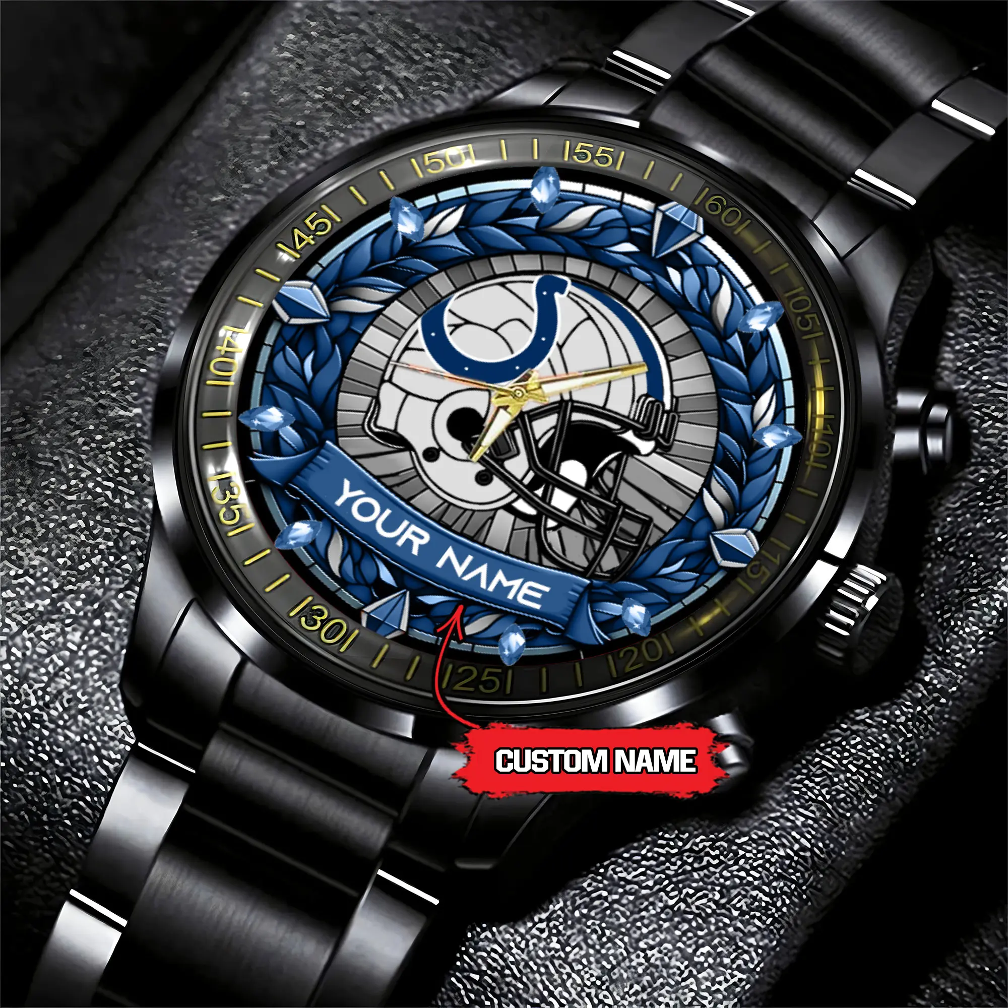 jwfancy indianapolis colts nfl personalized black stainless steel watch gift for fan pa0wt