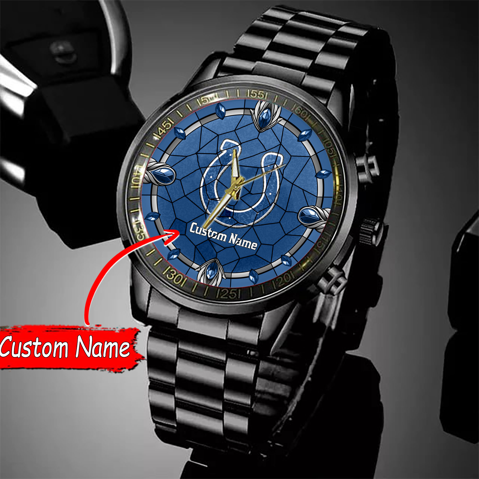 jwfancy indianapolis colts nfl personalized black stainless steel watch gift for fan u38cv