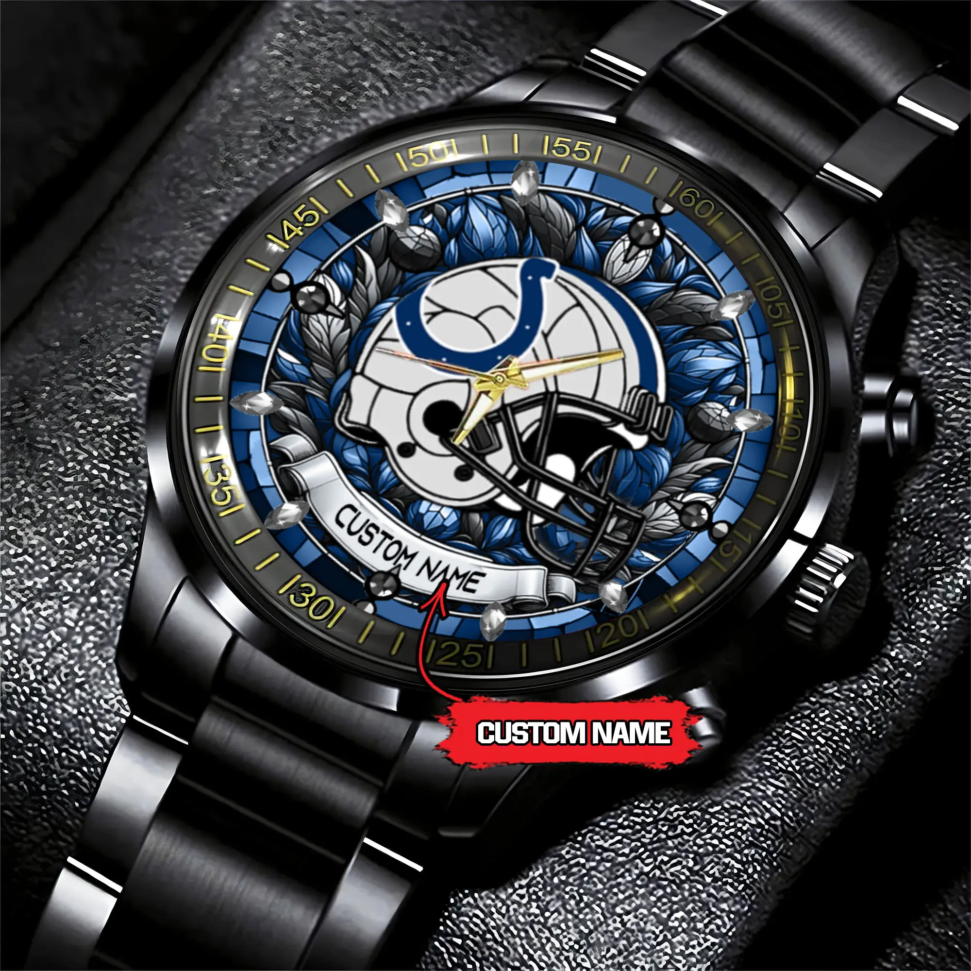 jwfancy indianapolis colts nfl personalized stained glass black stainless steel watch 5dfac