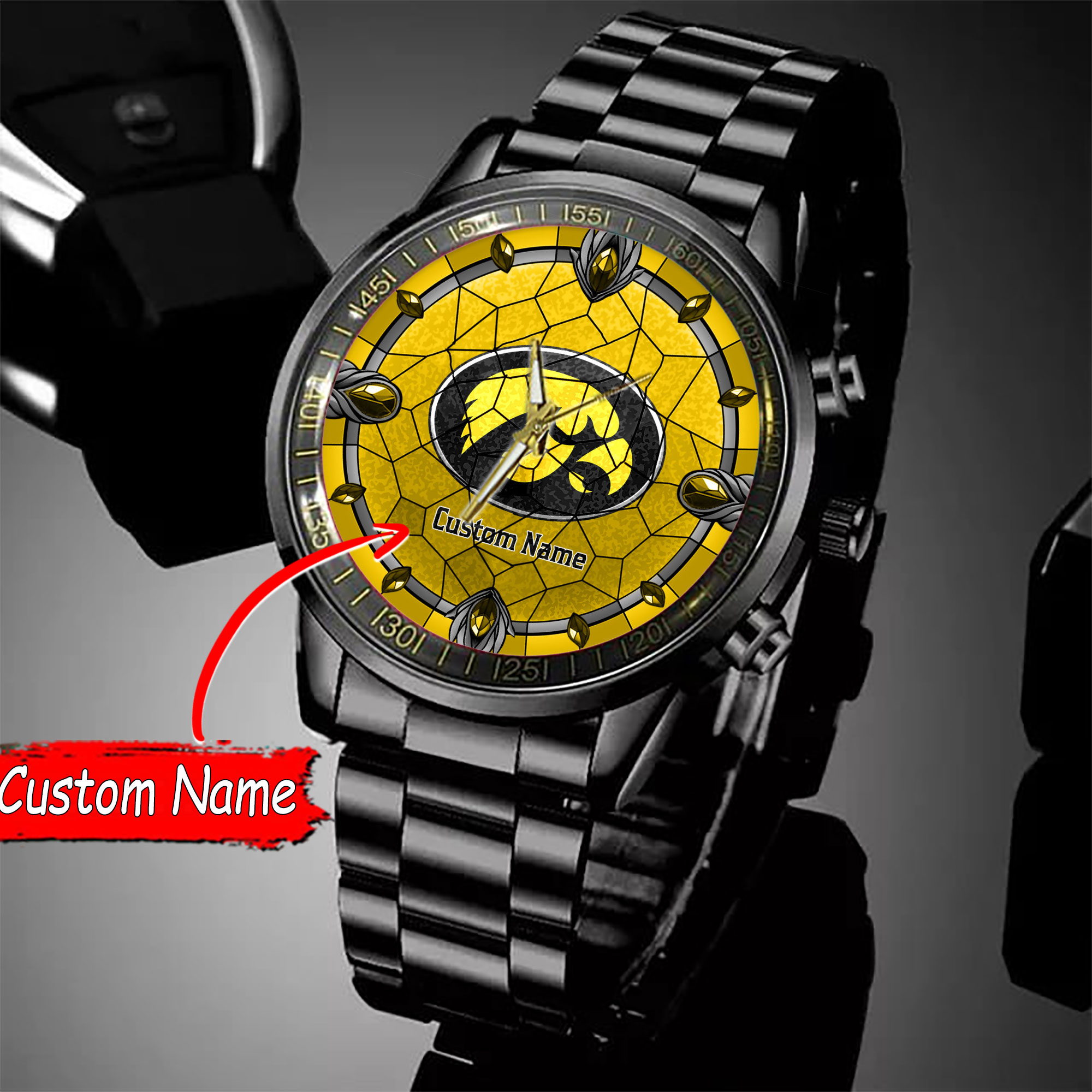 jwfancy iowa hawkeyes ncaa personalized black stainless steel watch gift for fan jceqp
