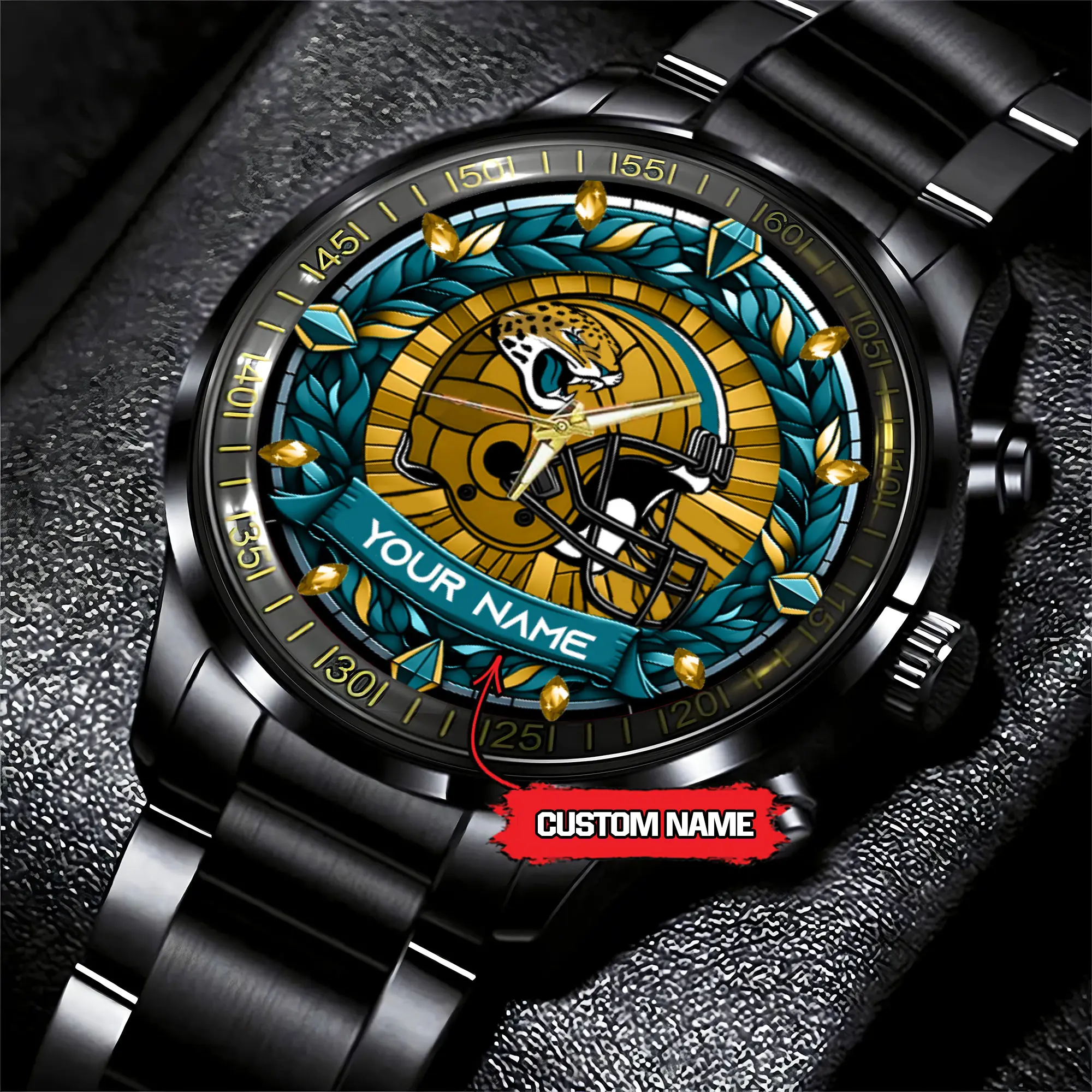 jwfancy jacksonville jaguars nfl personalized black stainless steel watch gift for fan ewnqv