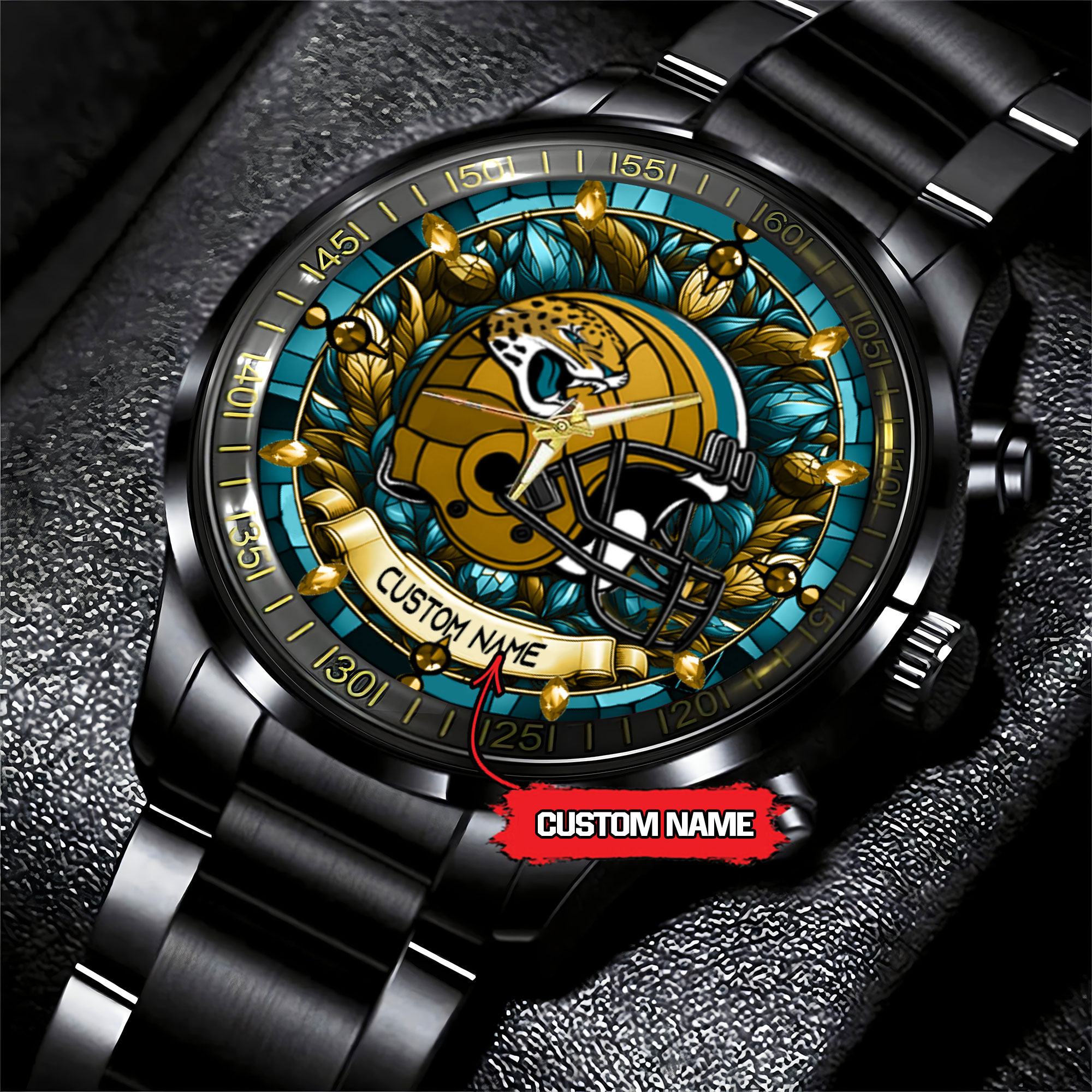 jwfancy jacksonville jaguars nfl personalized black stainless steel watch gift for fan pnp6x