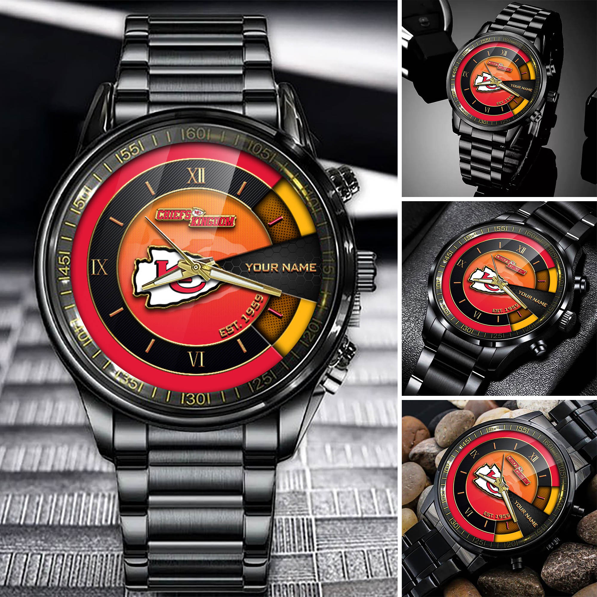 jwfancy kansas city chiefs nfl black fashion watch customize your name fan gifts qbwvt