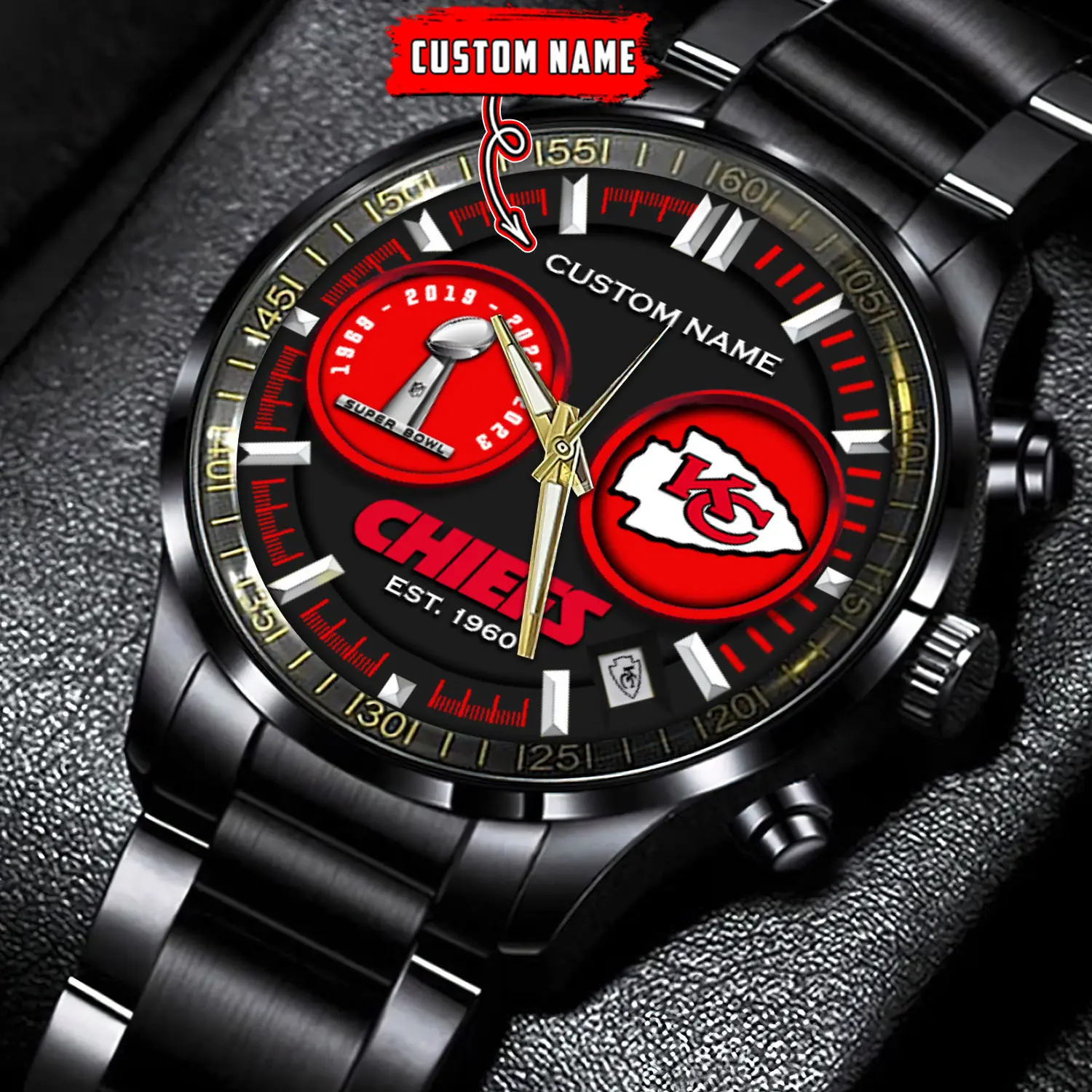 jwfancy kansas city chiefs nfl personalized black stainless steel watch gift for fans zdn9g