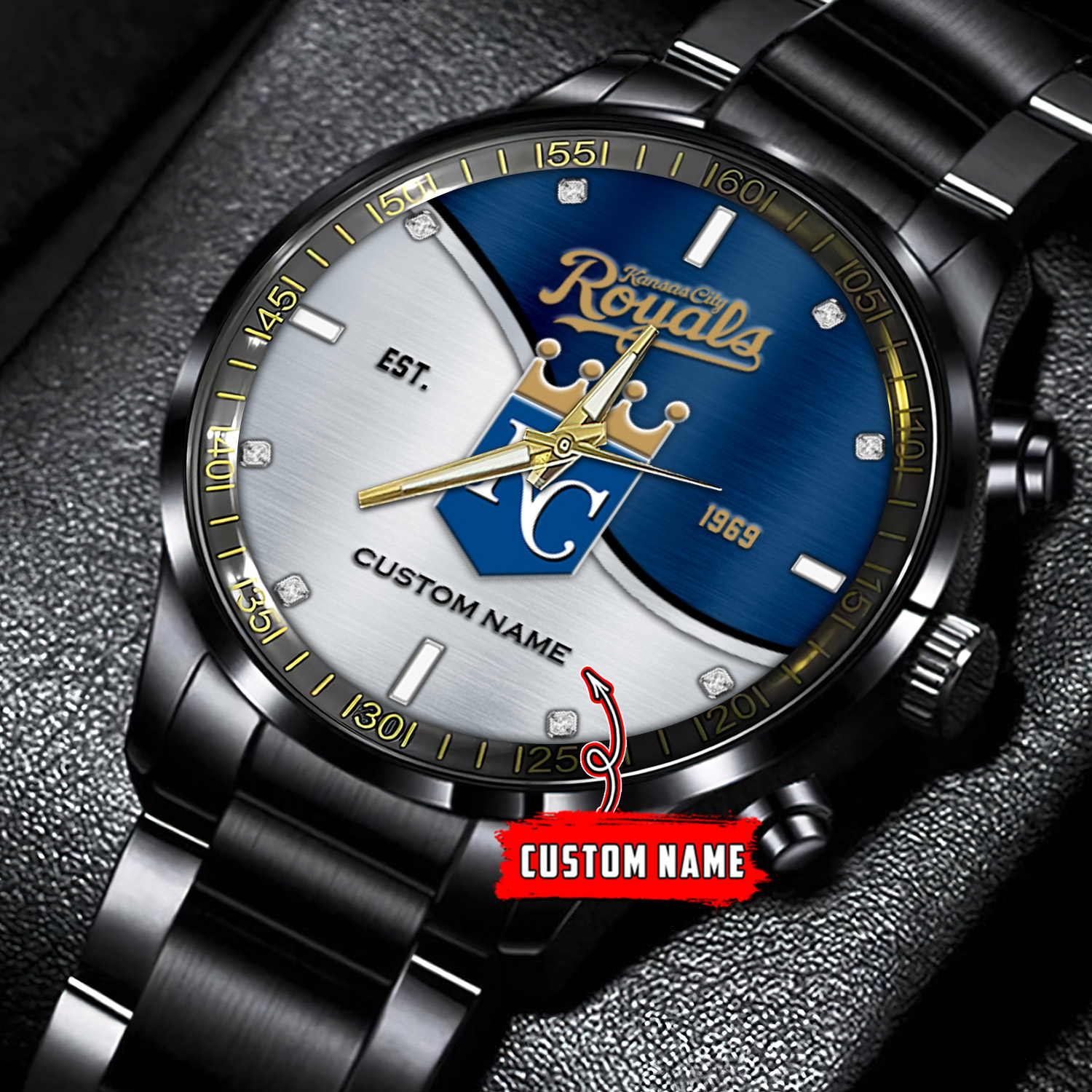 jwfancy kansas city royals mlb personalized black stainless steel watch for fan 2j105