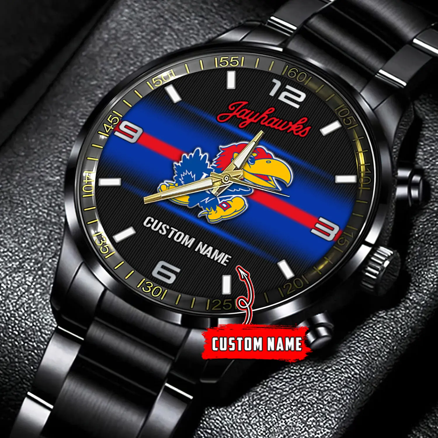 jwfancy kansas jayhawks ncaa personalized black stainless steel watch gift for fans brjpm