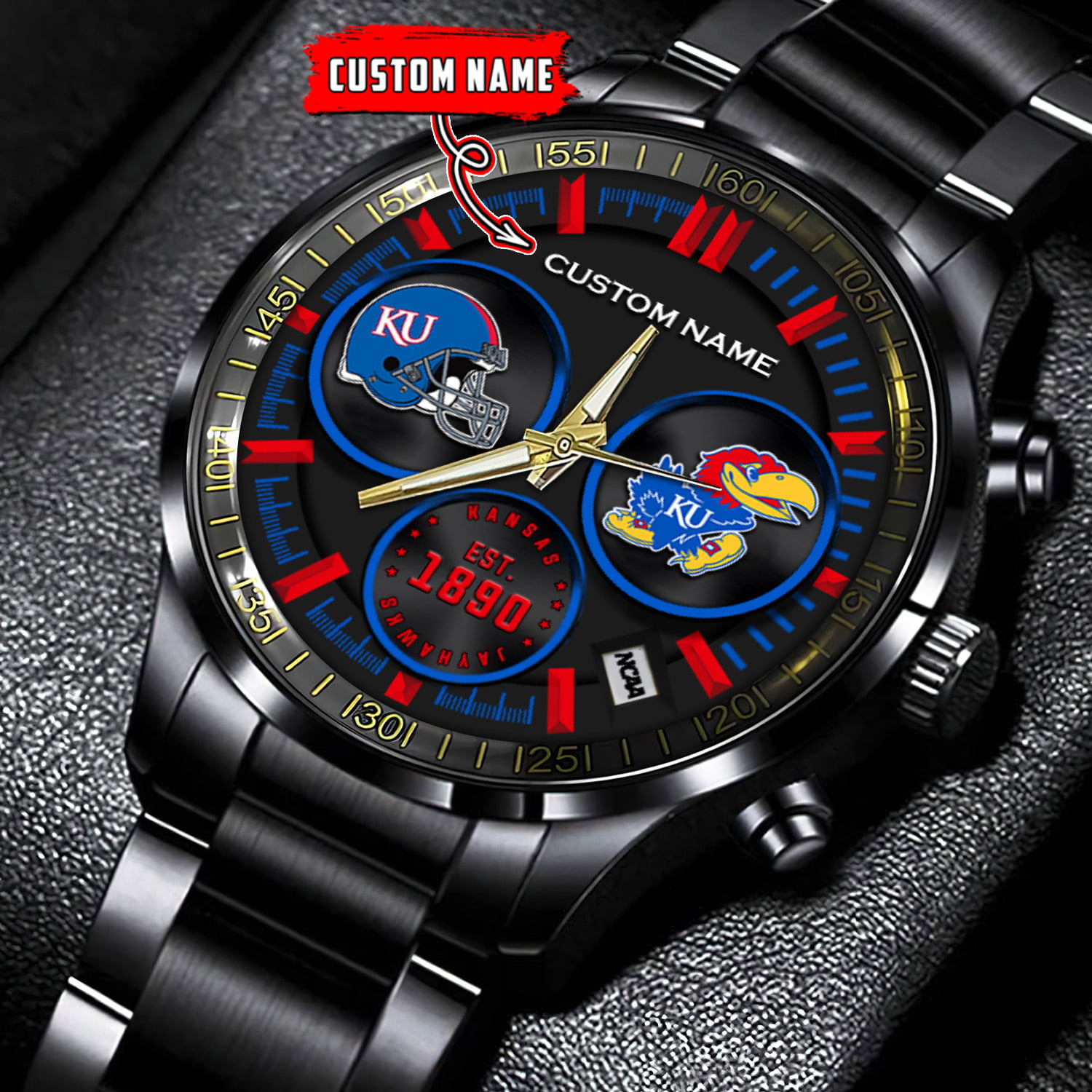 jwfancy kansas jayhawks ncaa personalized black stainless steel watch gift for fans crfmj