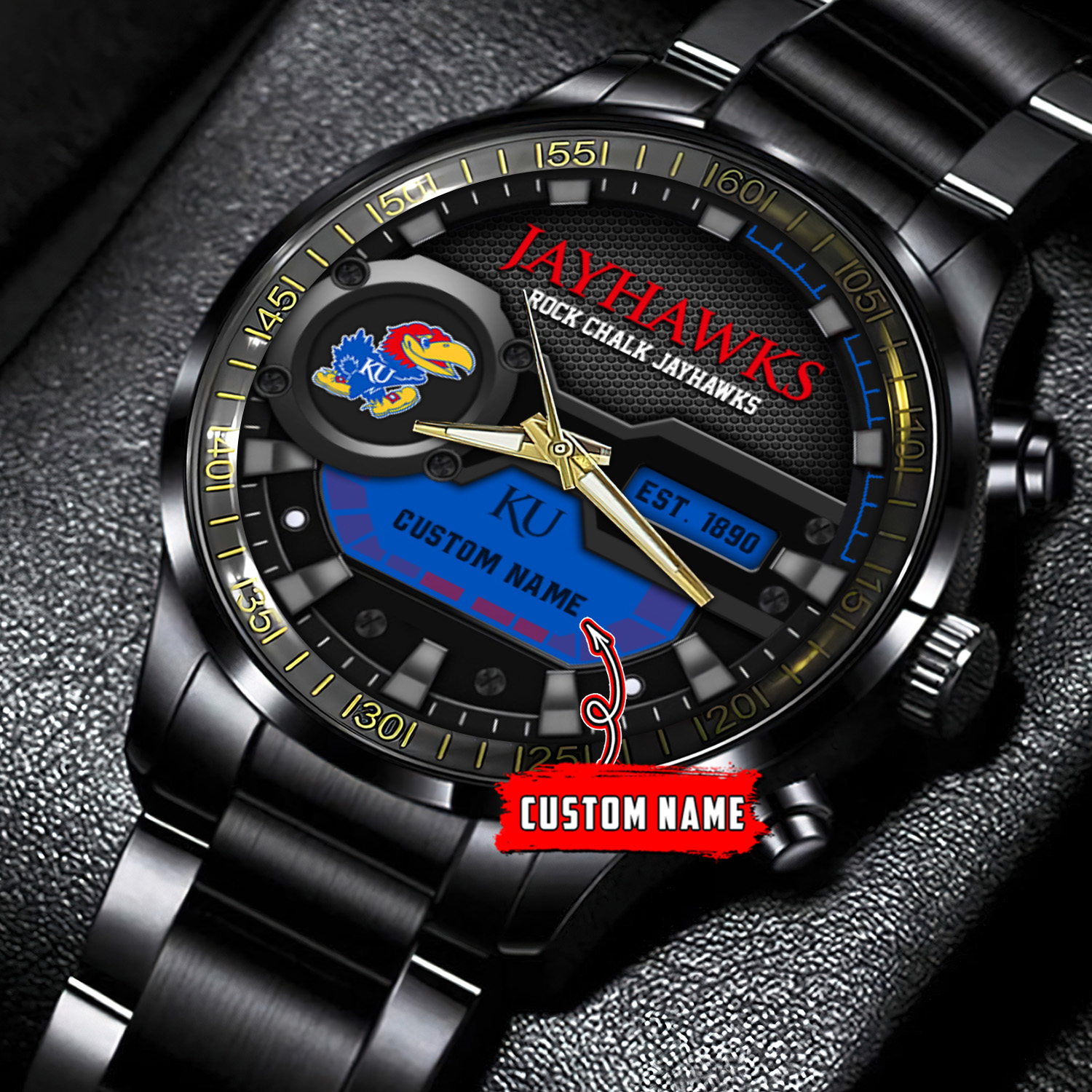 jwfancy kansas jayhawks ncaa personalized black stainless steel watch gift for fans ivxjr