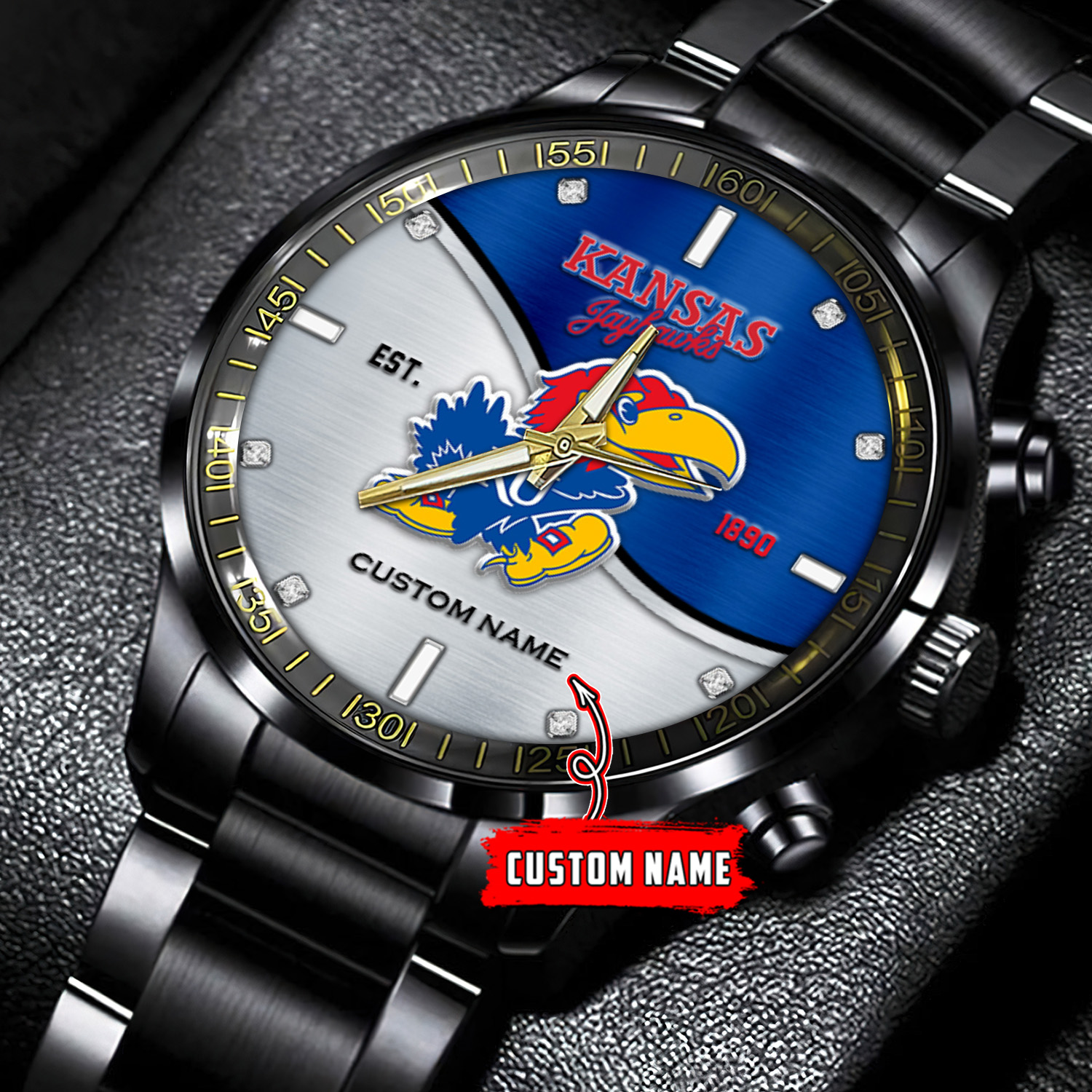 jwfancy kansas jayhawks ncaa personalized black stainless steel watch gift for fans nqwmy