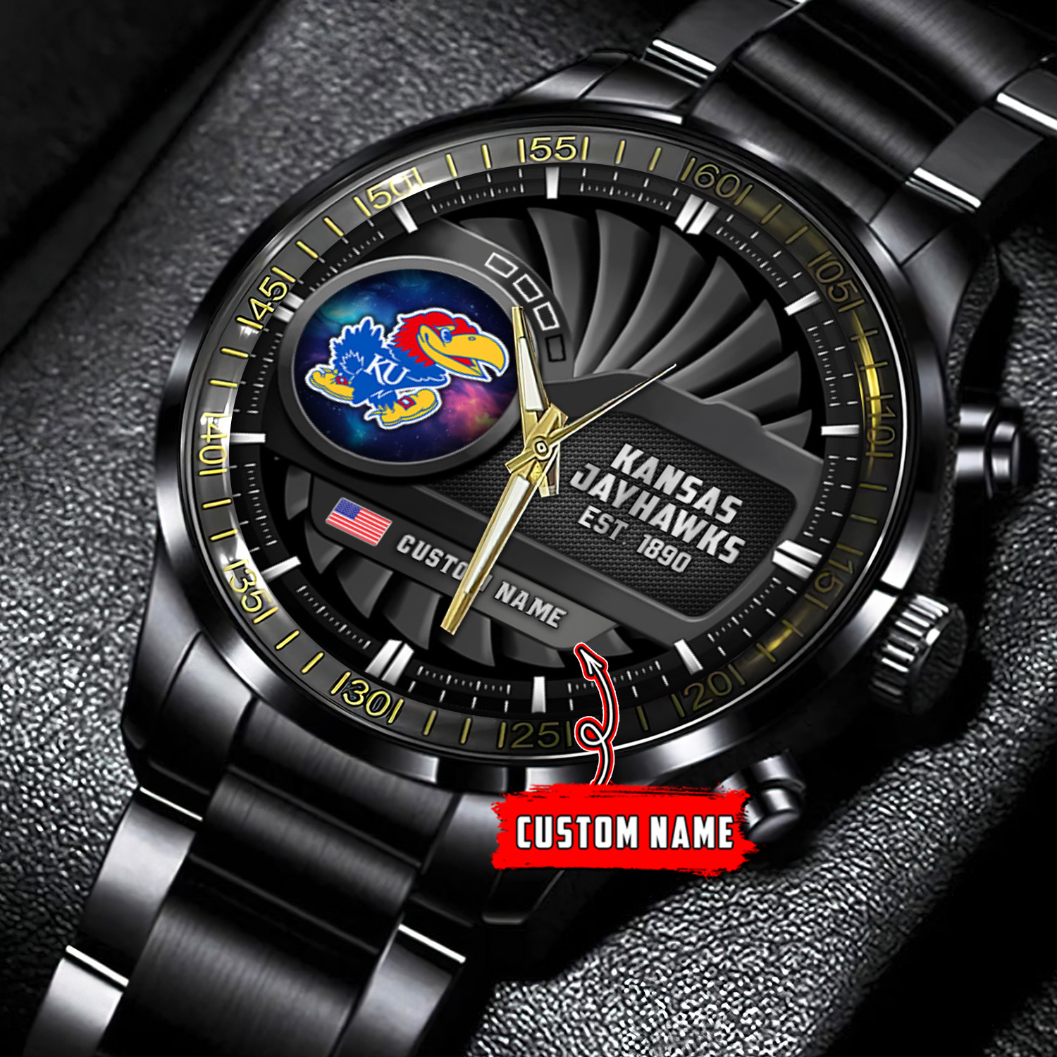 jwfancy kansas jayhawks ncaa personalized black stainless steel watch gift for fans uc0kq