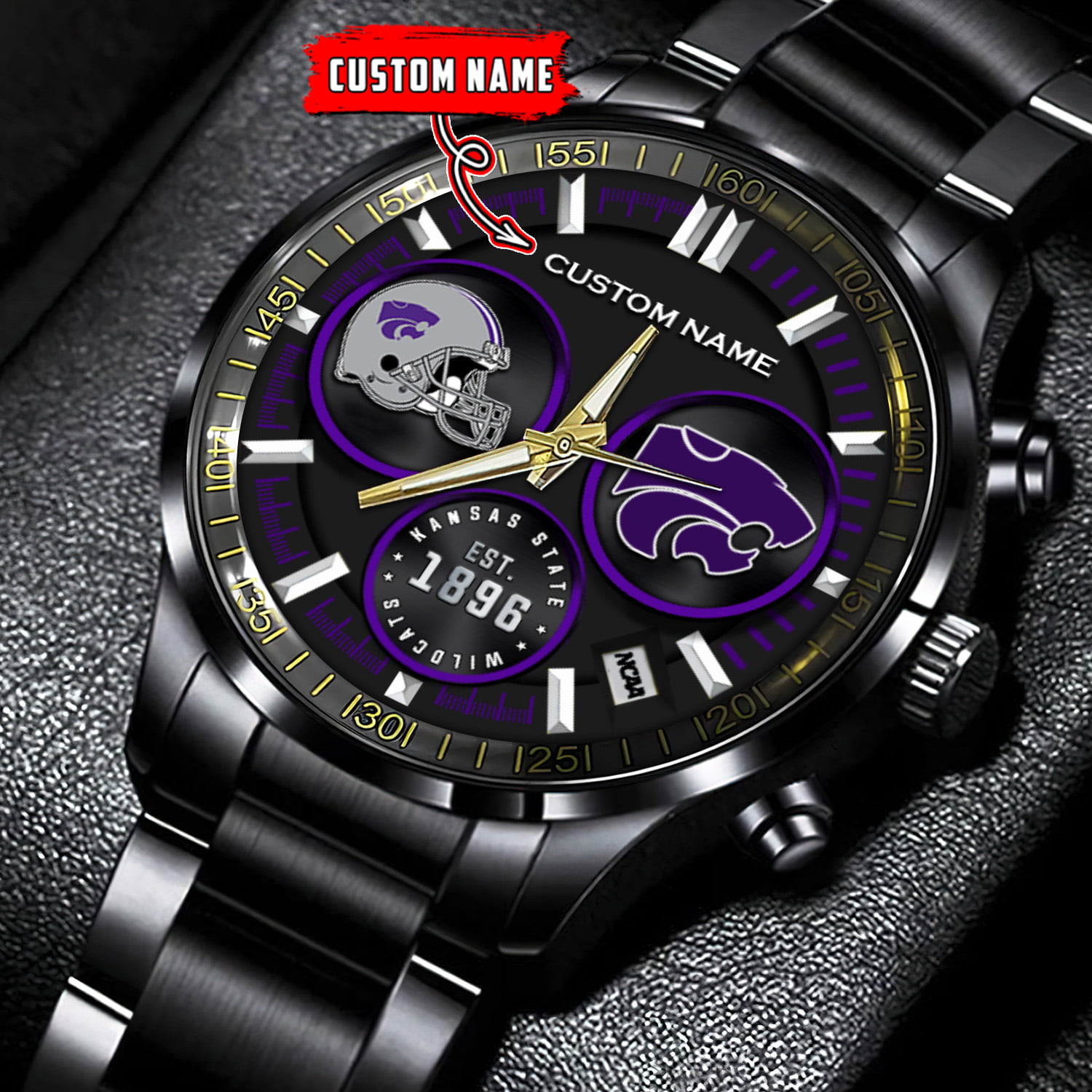jwfancy kansas state wildcats ncaa personalized black stainless steel watch gift for fans 4bg9n