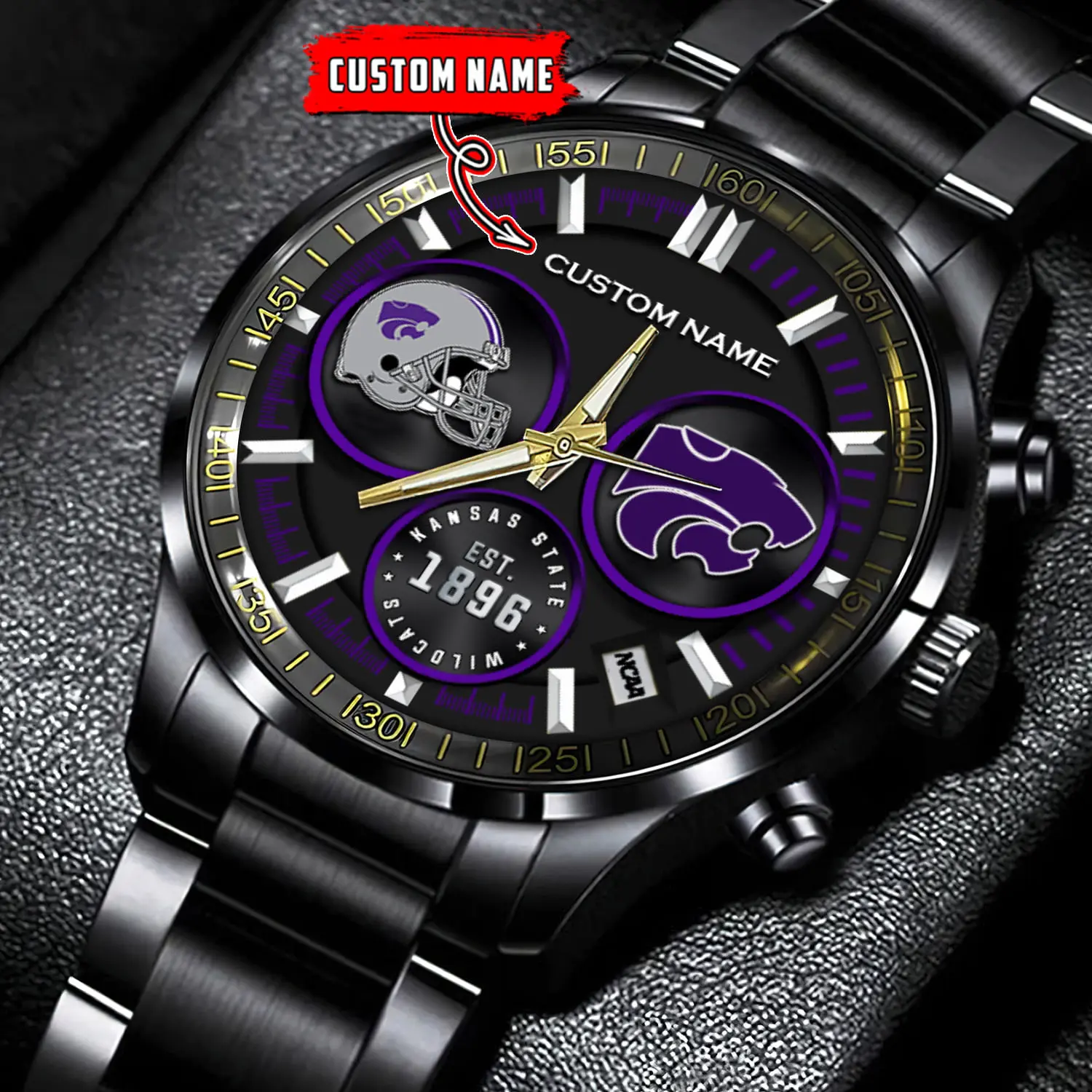 jwfancy kansas state wildcats ncaa personalized black stainless steel watch gift for fans 4bg9n