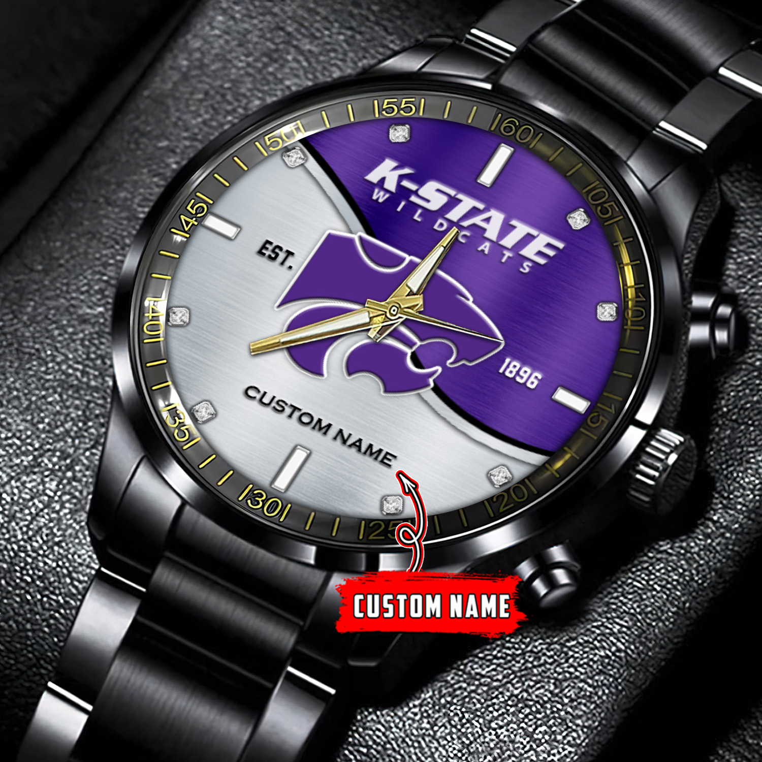jwfancy kansas state wildcats ncaa personalized black stainless steel watch gift for fans 9fmoz