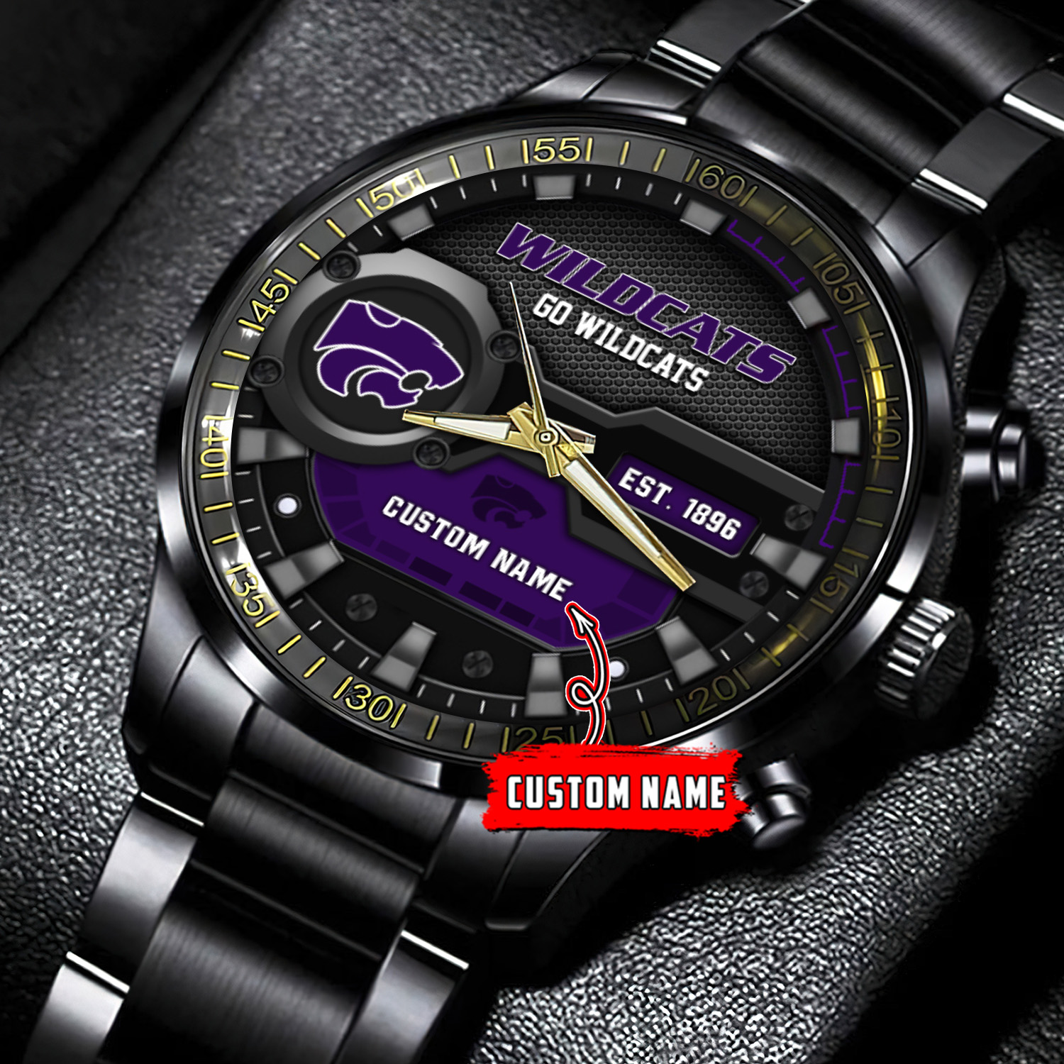 jwfancy kansas state wildcats ncaa personalized black stainless steel watch gift for fans nb4nr
