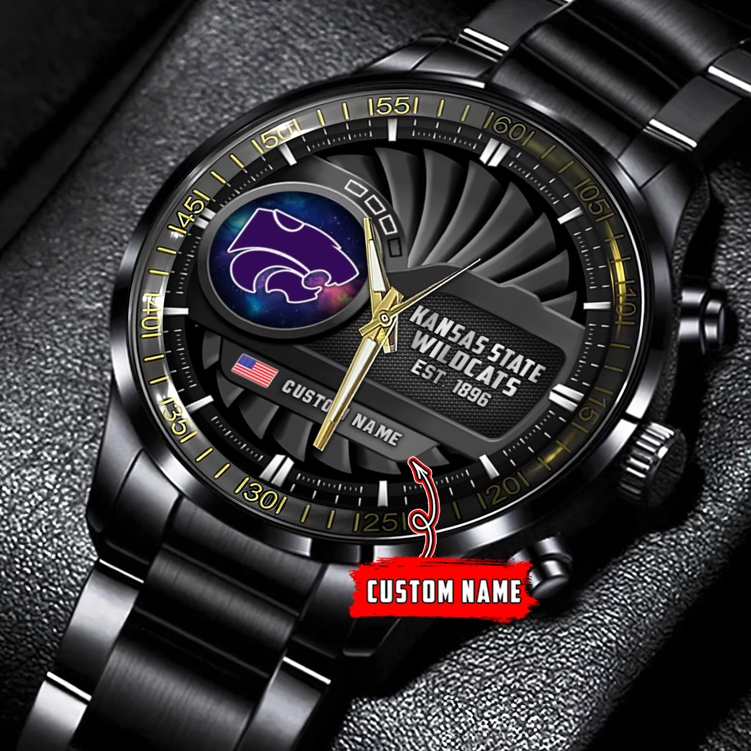 jwfancy kansas state wildcats ncaa personalized black stainless steel watch gift for fans pg76o