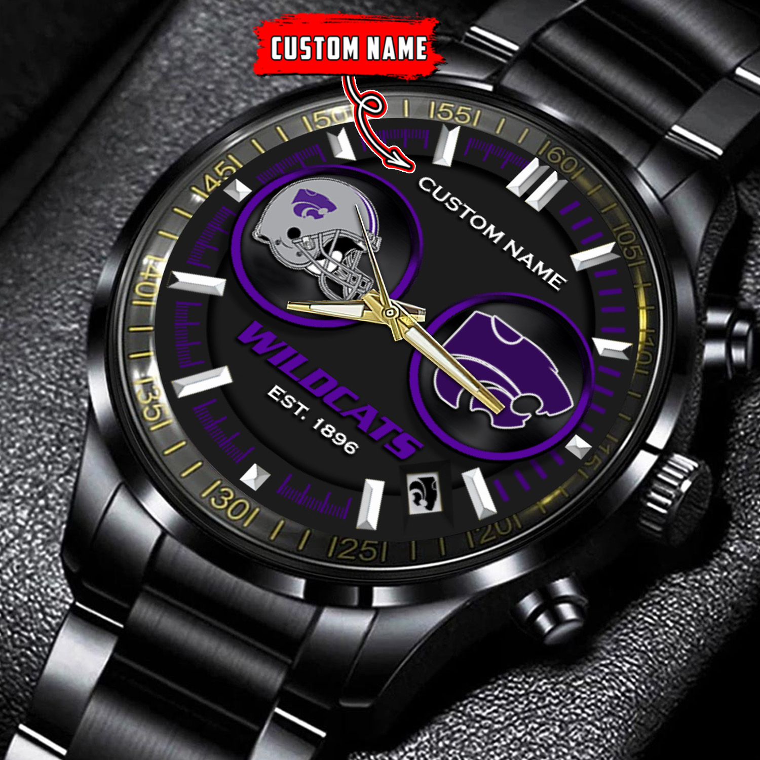 jwfancy kansas state wildcats ncaa personalized black stainless steel watch gift for fans pv4iv