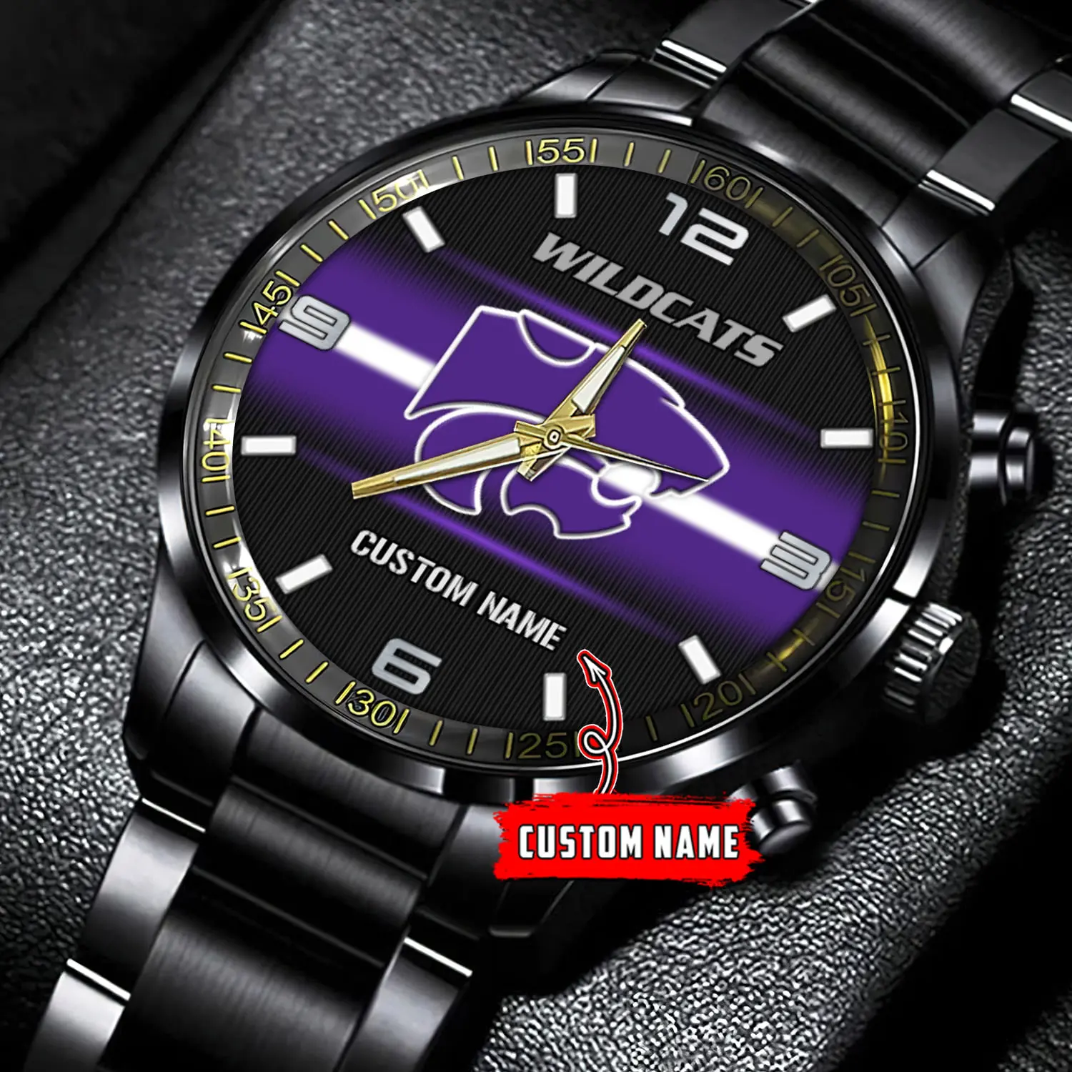 jwfancy kansas state wildcats ncaa personalized black stainless steel watch gift for fans xrgs2