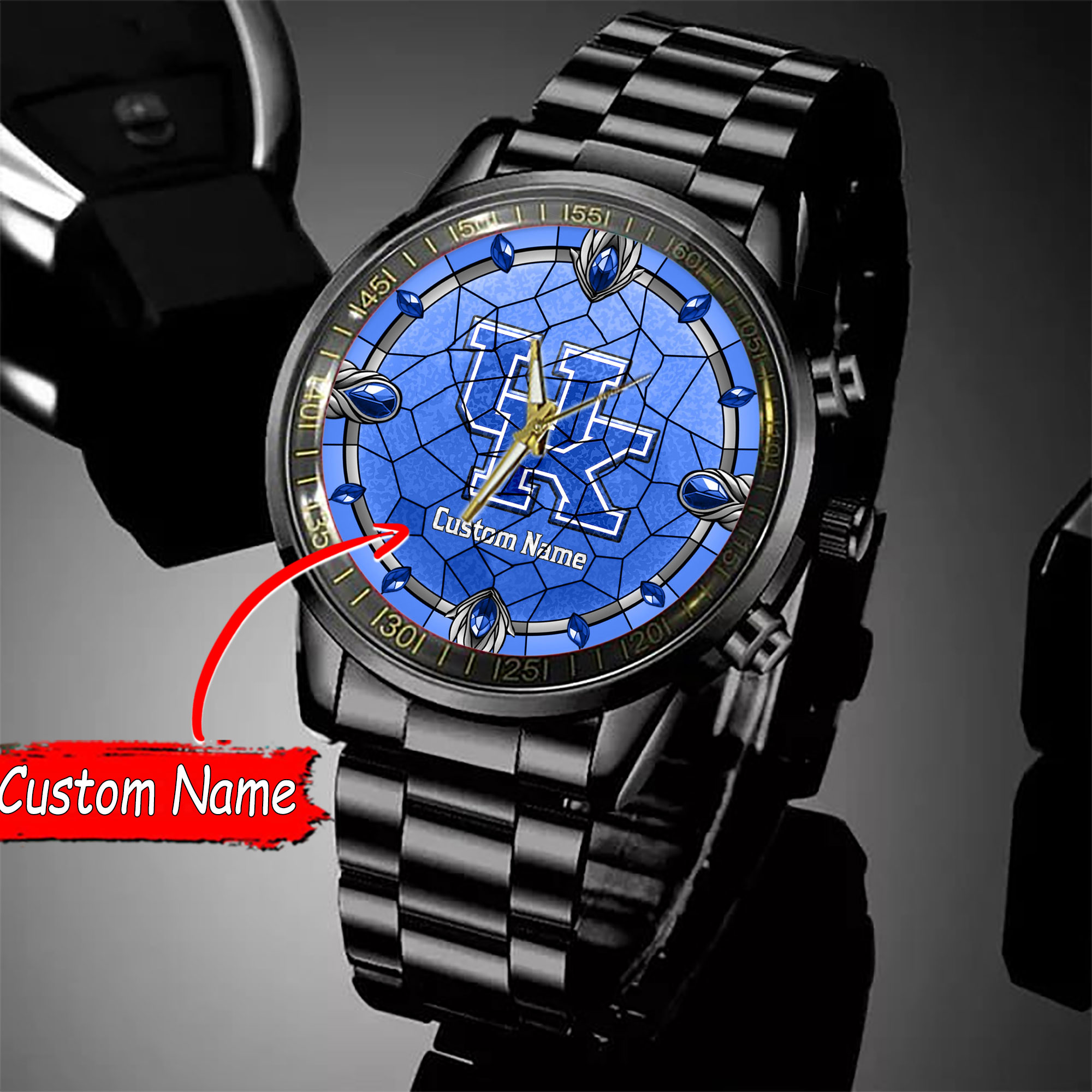 jwfancy kentucky wildcats ncaa personalized black stainless steel watch gift for fan 3nufs