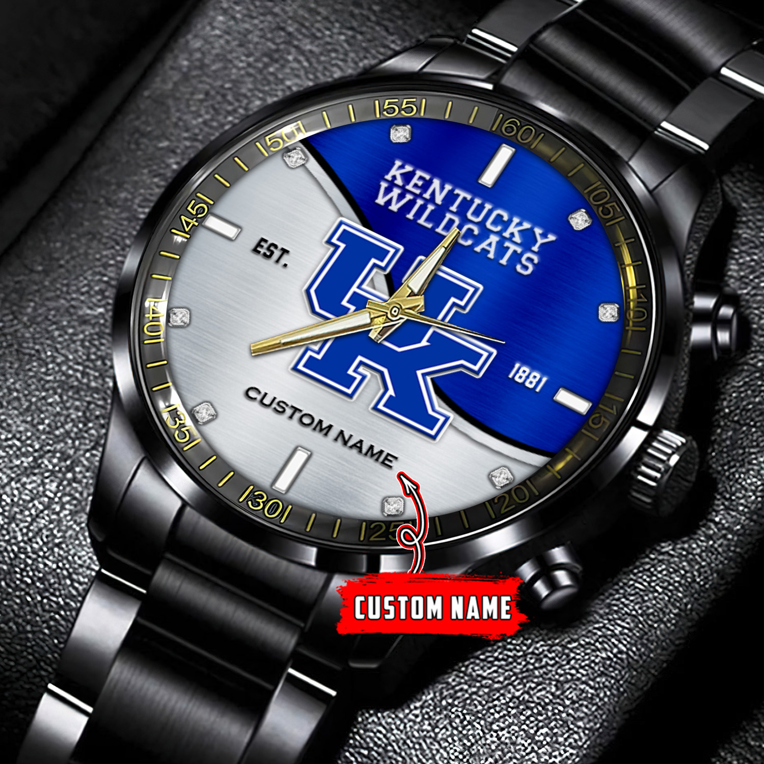 jwfancy kentucky wildcats ncaa personalized black stainless steel watch gift for fans kmccf
