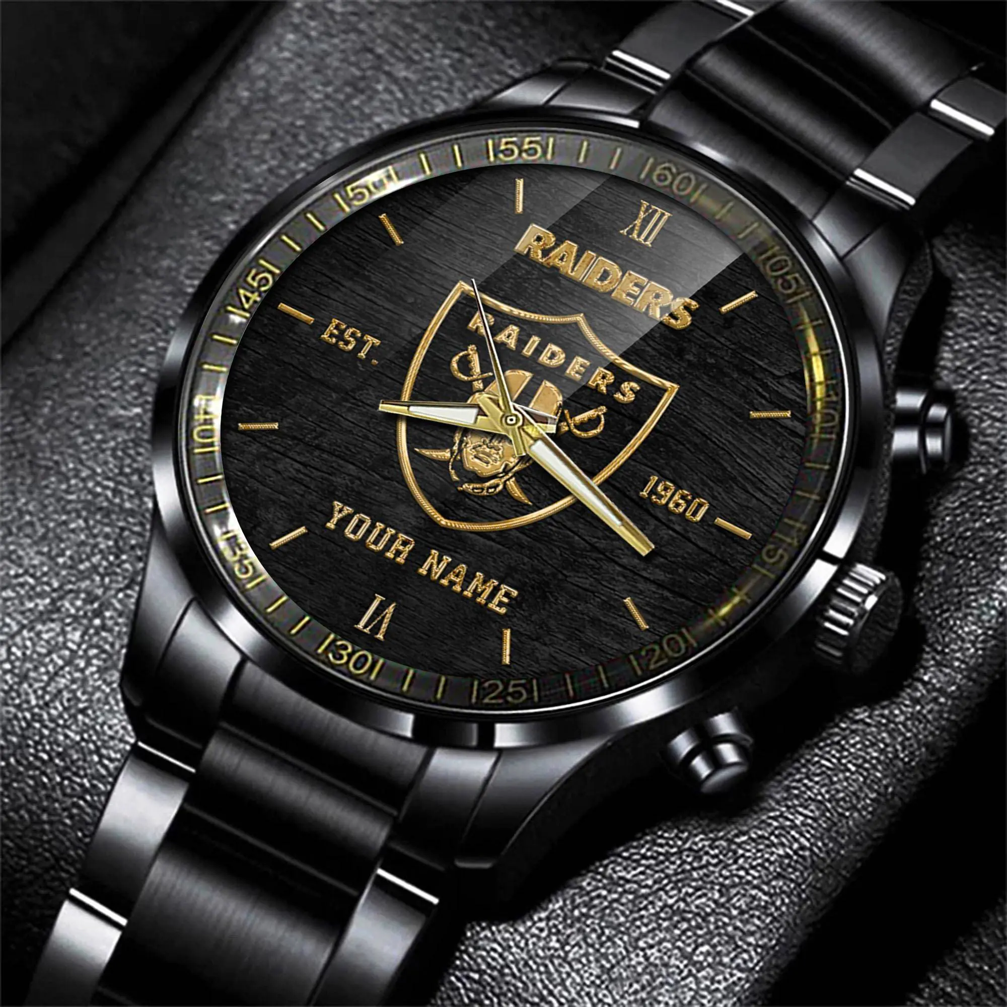 jwfancy las vegas raiders nfl black fashion watch custom your name 5s3kr