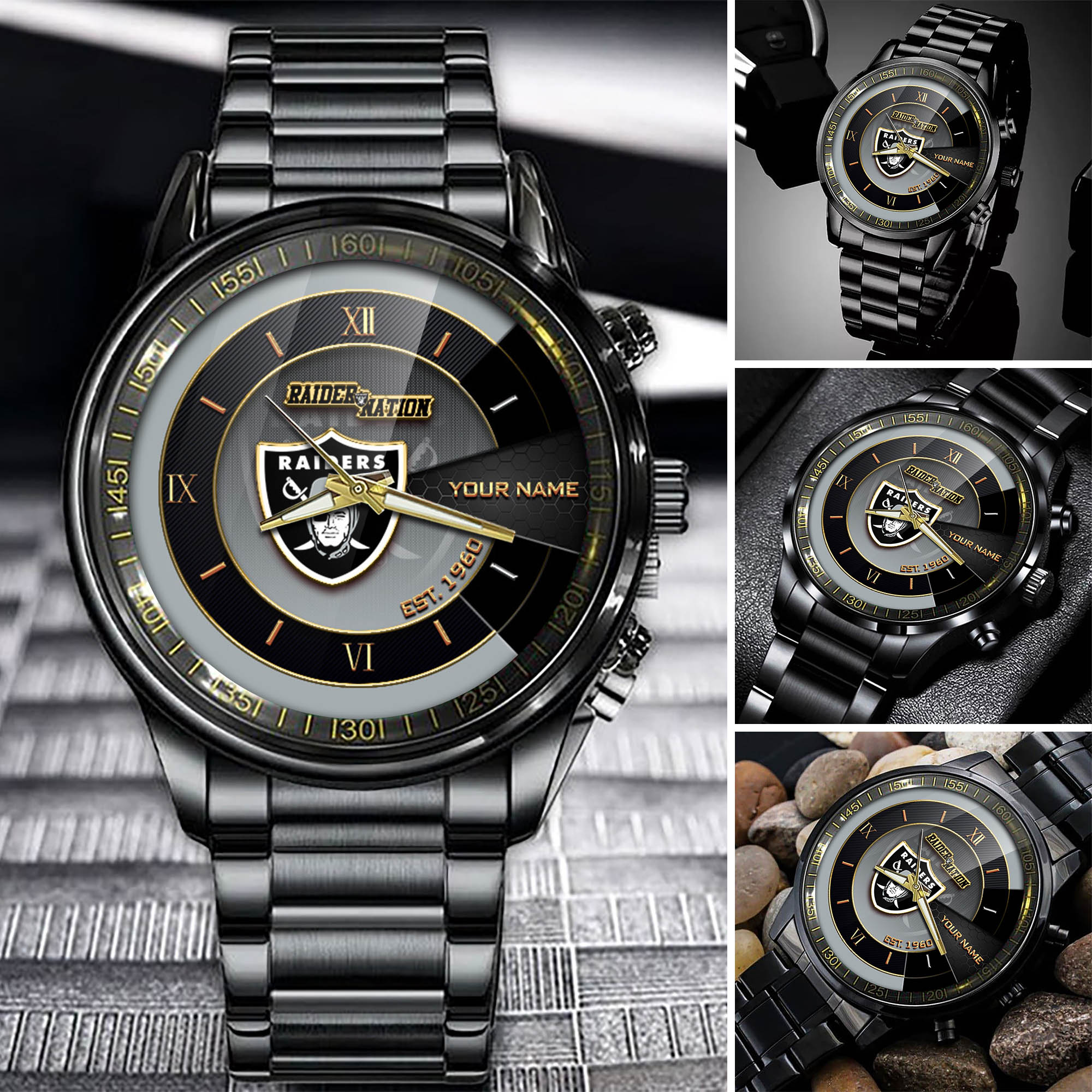 jwfancy las vegas raiders nfl black fashion watch customize your name fan gifts qmgzz