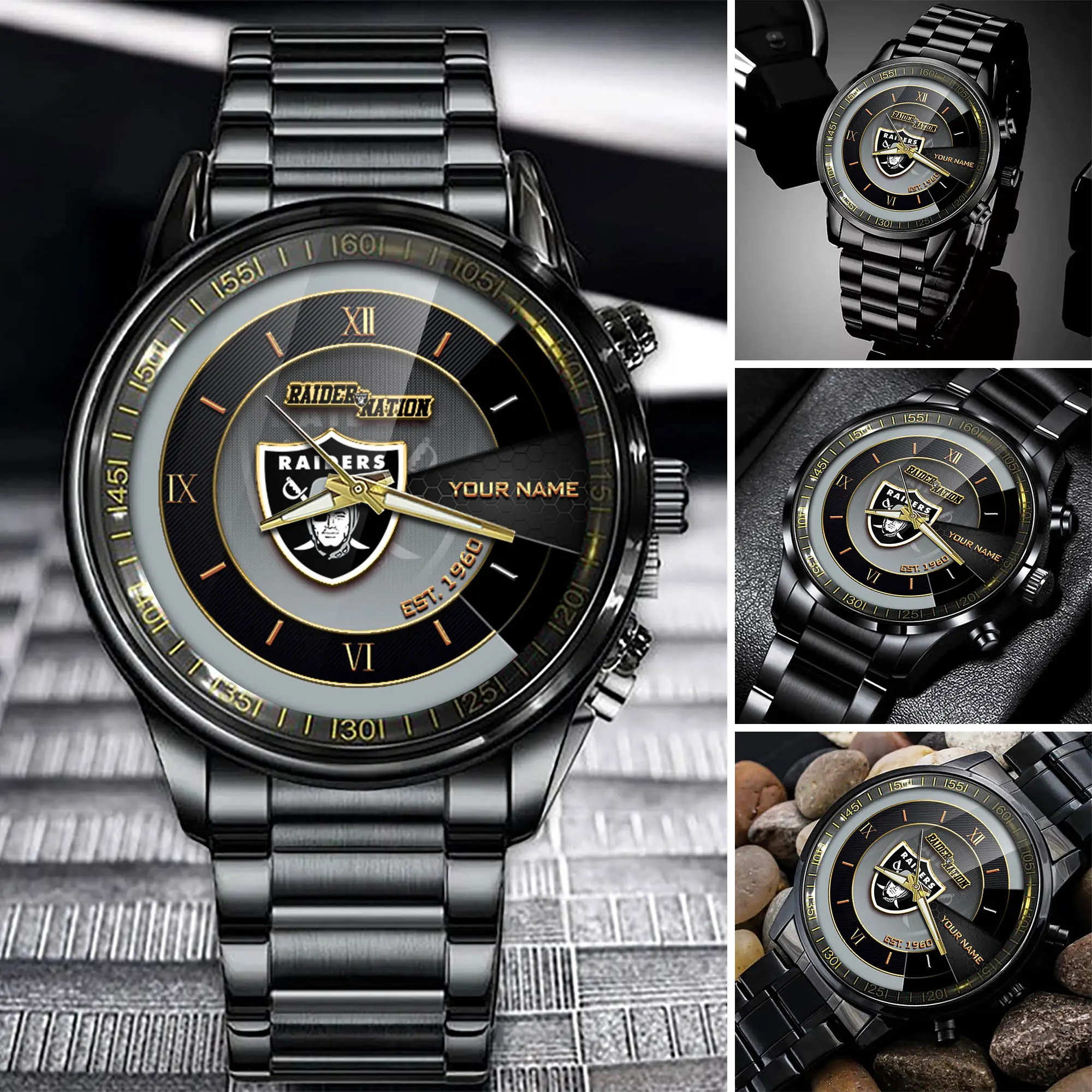 jwfancy las vegas raiders nfl black fashion watch customize your name fan gifts qmgzz