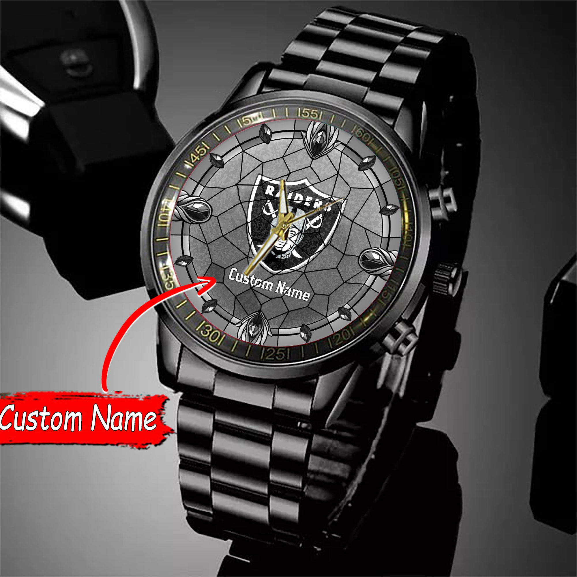 jwfancy las vegas raiders nfl personalized black stainless steel watch gift for fan 95wwk