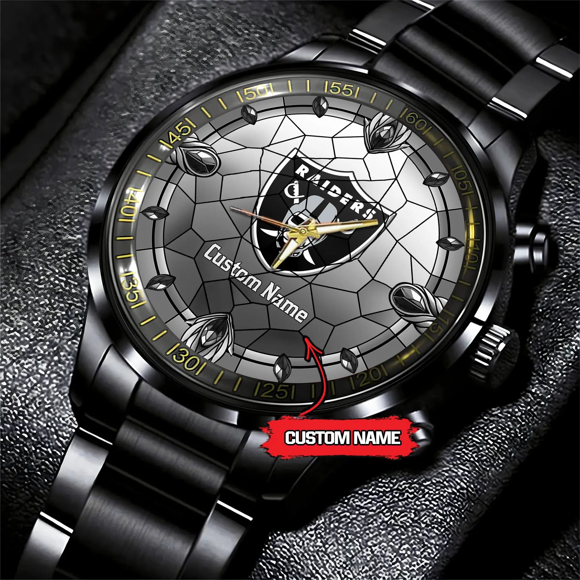 jwfancy las vegas raiders nfl personalized black stainless steel watch gift for fan gxa64
