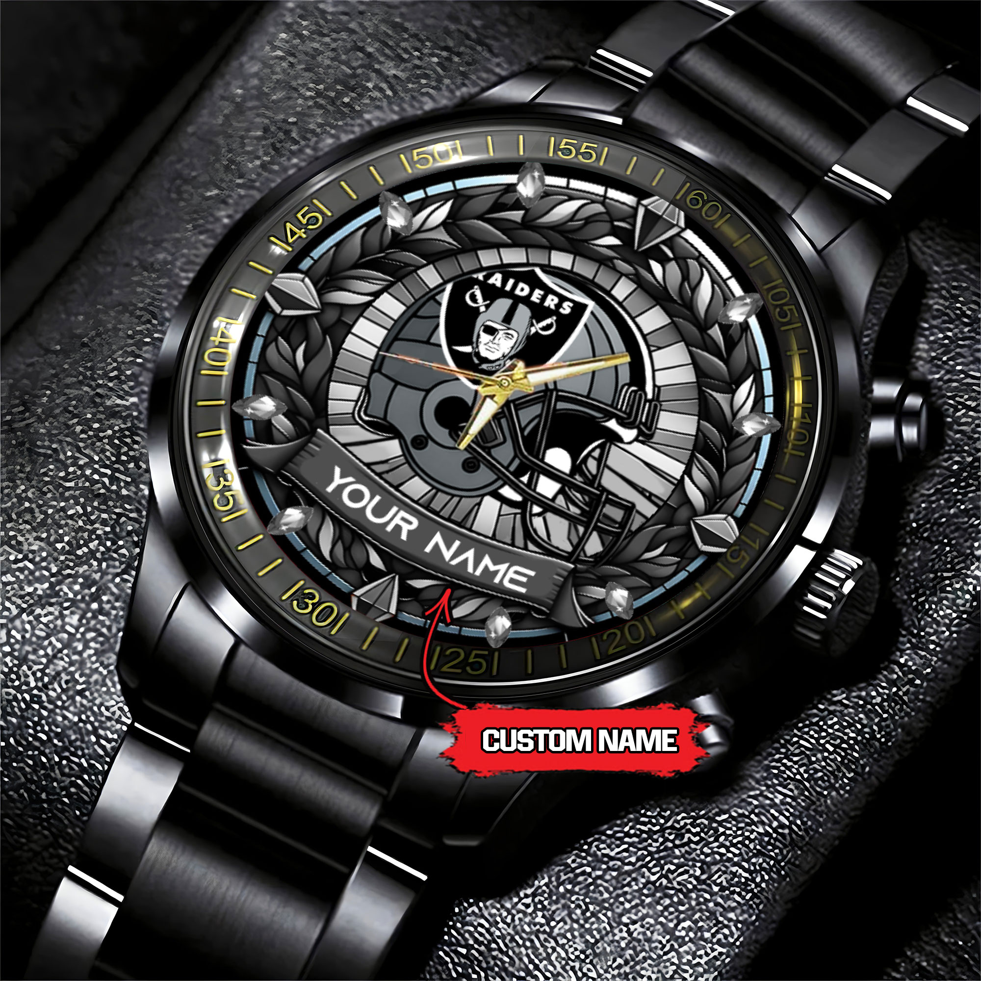 jwfancy las vegas raiders nfl personalized black stainless steel watch gift for fan ho2ue