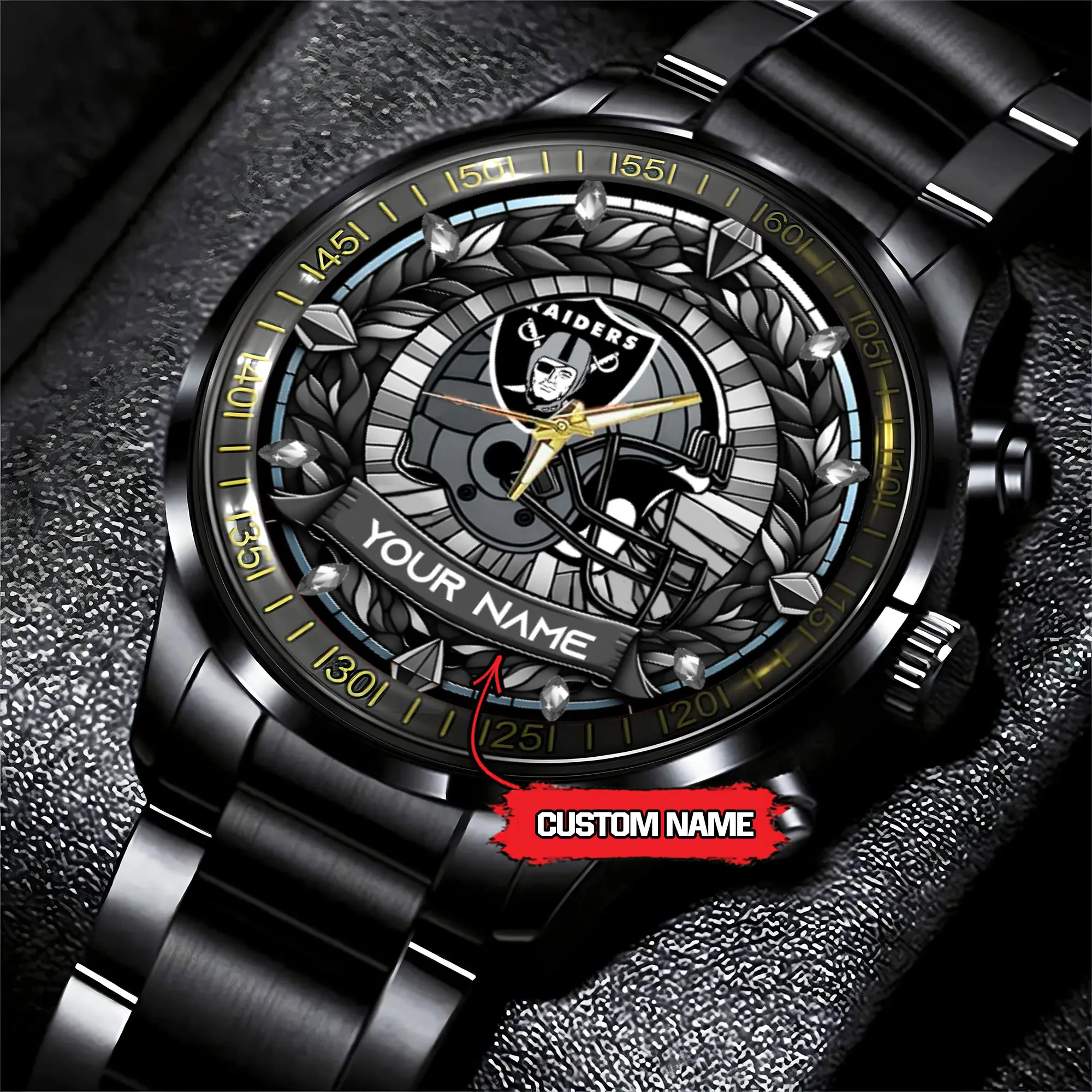 jwfancy las vegas raiders nfl personalized black stainless steel watch gift for fan ho2ue